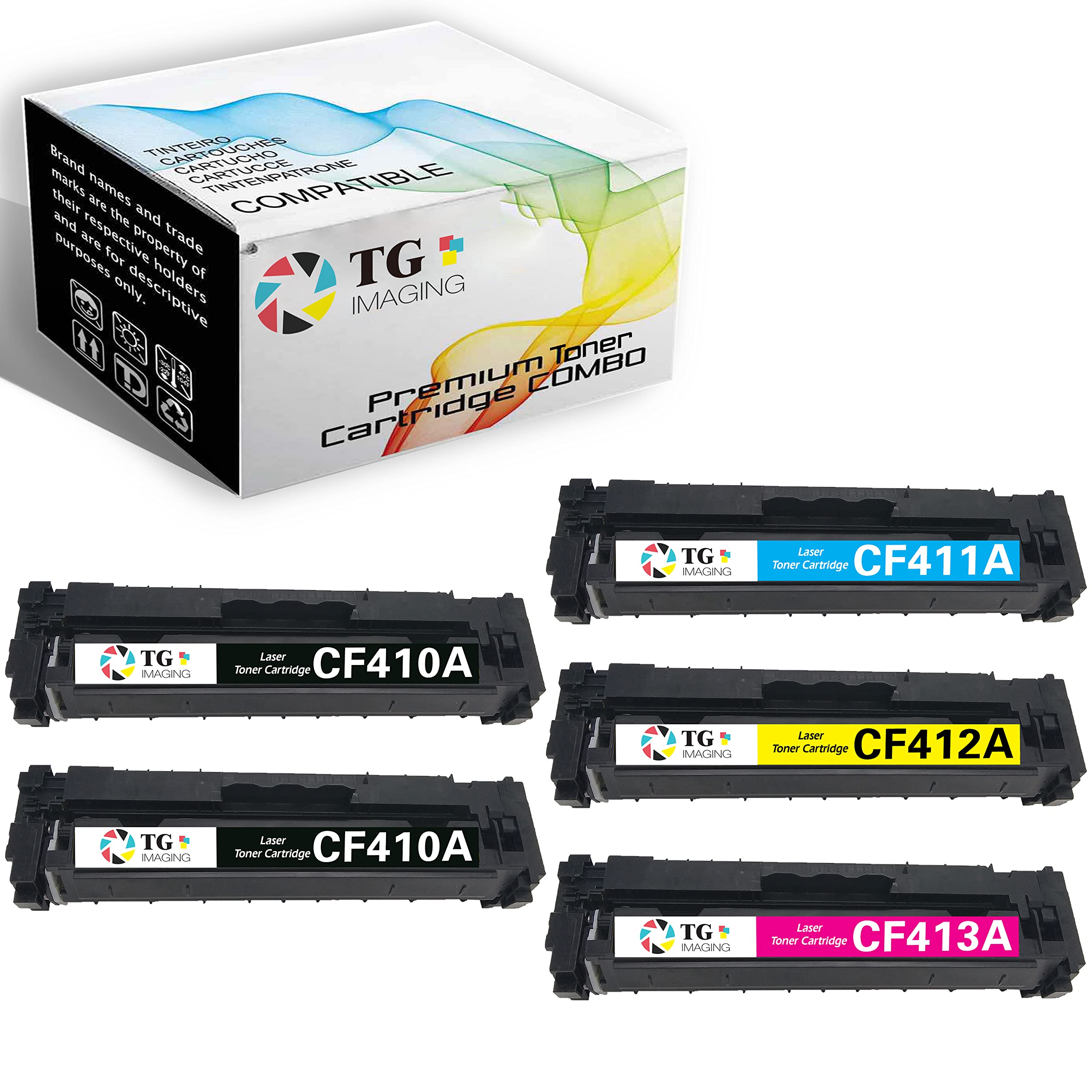 Compatible Toner Cartridge Replacement for HP 410A (CF410A/CF411A/CF412A/CF413A) - 5-Pack Color Combo Set for HP Pro MFP M477fnw/M477fdw/M477fdn/M452nw/M452dn/M452dw/M377dw Printers - High-Quality Printing for Office Documents, Reports & Presentations