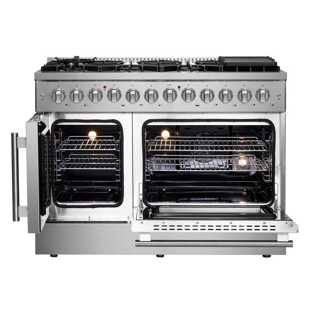Forno Galiano 48-Inch Freestanding Dual Fuel Range - 6.58 cu. ft. Capacity, Gas Stove & Electric Oven, Left Swing Door, Stainless Steel (FFSGS6356 48) - Perfect for Modern Kitchens & Home Chefs