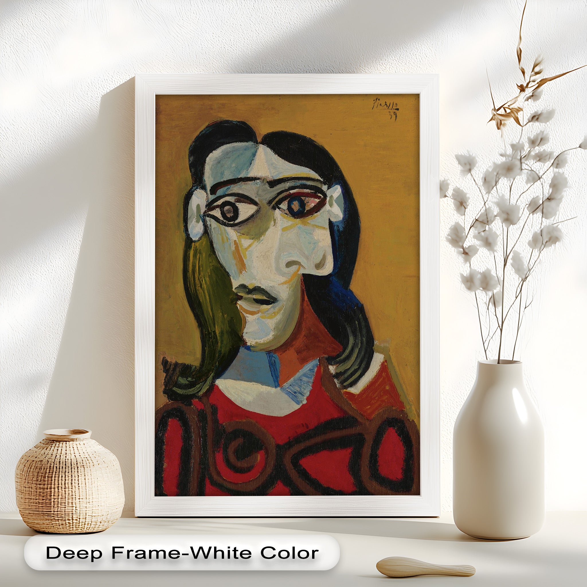 Abstract Portrait with Red Garment - Picasso Style Oil Painting Reproduction - Wall Art for Living Room, Bedroom & Office Decor
