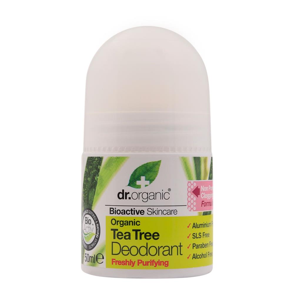 Dr.Organic Tea Tree Deodorant Roll On 50ml - Natural & Aluminum-Free Deodorant for Women & Men - Fresh & Long-Lasting Protection - Ideal for Gym, Work & Daily Use