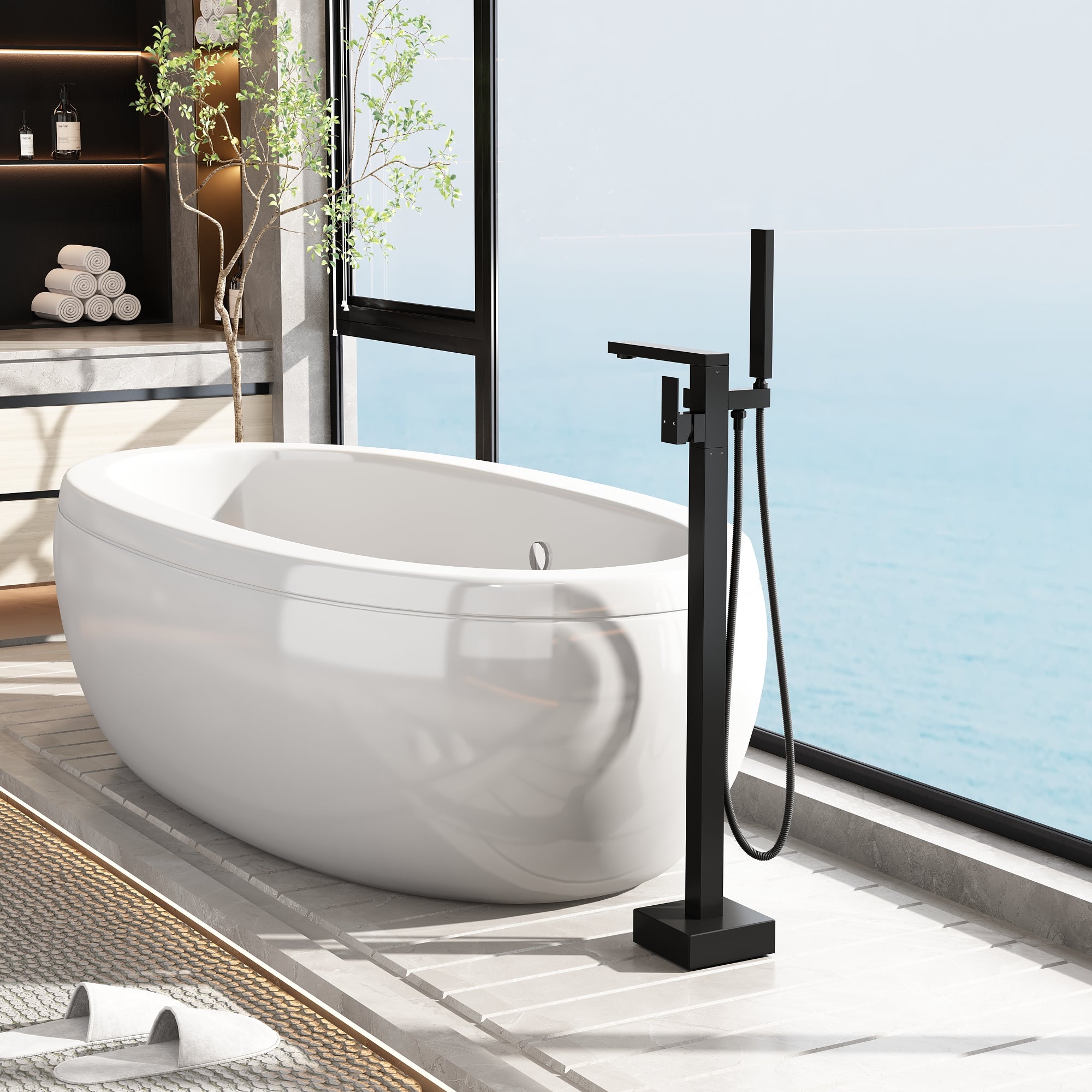 Premium Floor Waterfall Faucet with Diverter - Modern Bathroom & Shower Faucet for Spa-Like Relaxation - Perfect for Luxury Home, Hotel, and Resort Bathrooms
