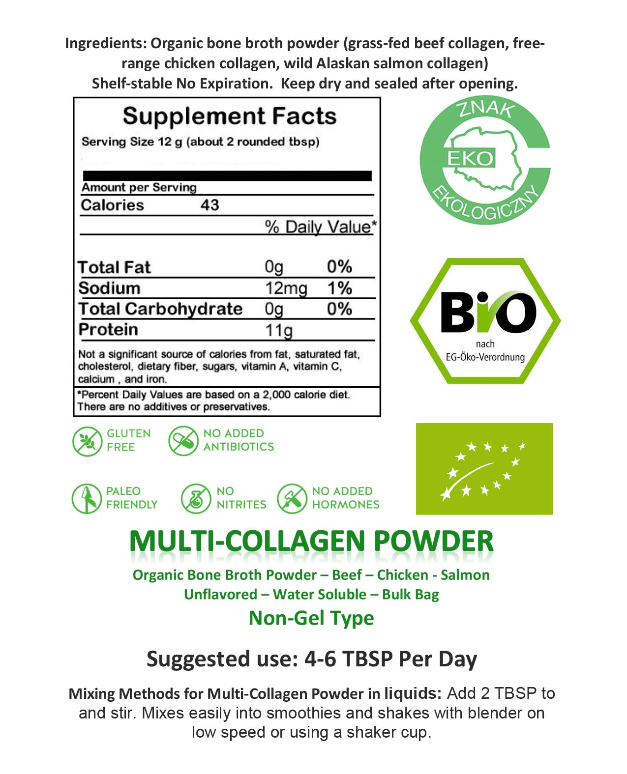 Organic Multi Collagen Protein Powder - Grass-Fed, Non-GMO, 5lb (2.2kg) for Joint Support, Skin Health & Gut Wellness - Perfect for Smoothies, Coffee & Baking