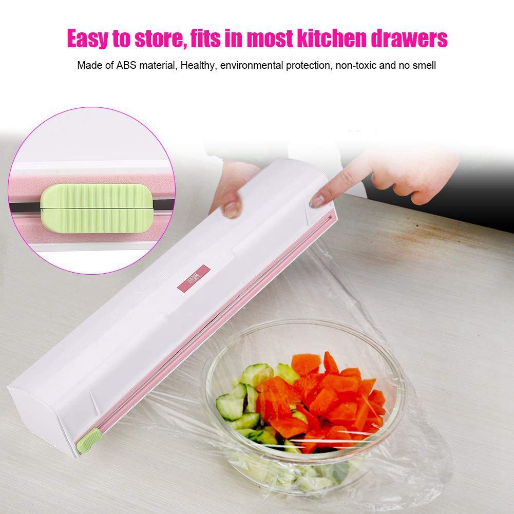 Aluminum Food Wrap Dispenser with Stainless Steel Blade - Refillable Plastic Cling Film Cutter for Kitchen, Cooking & Food Storage | Perfect for Meal Prep, Leftovers & Sandwich Wrapping