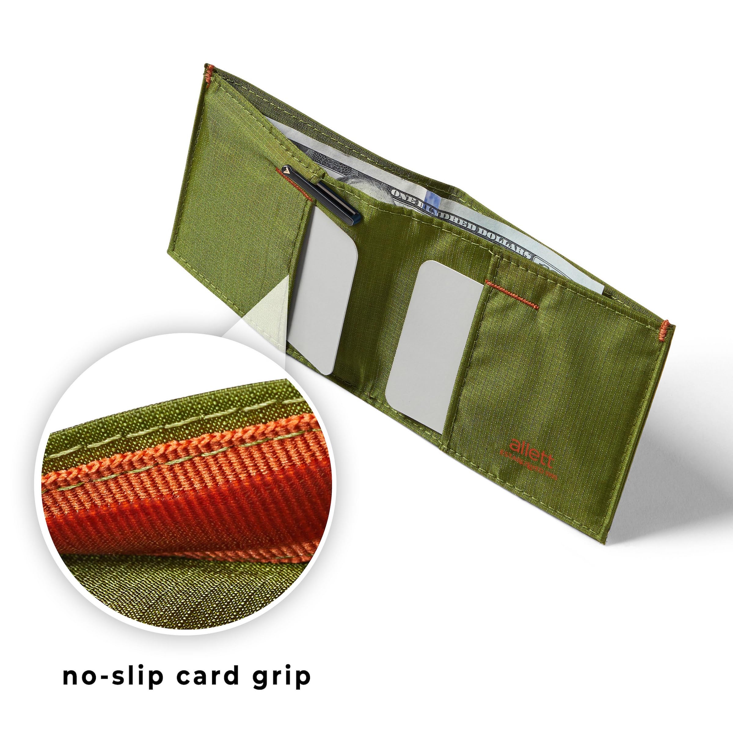 Allett Sport RFID Blocking Slim Bifold Wallet for Men & Women - Nylon Minimalist Front Pocket Wallet Holds 2-10+ Cards (Cala Green) - Perfect for Travel, Gym & Everyday Carry