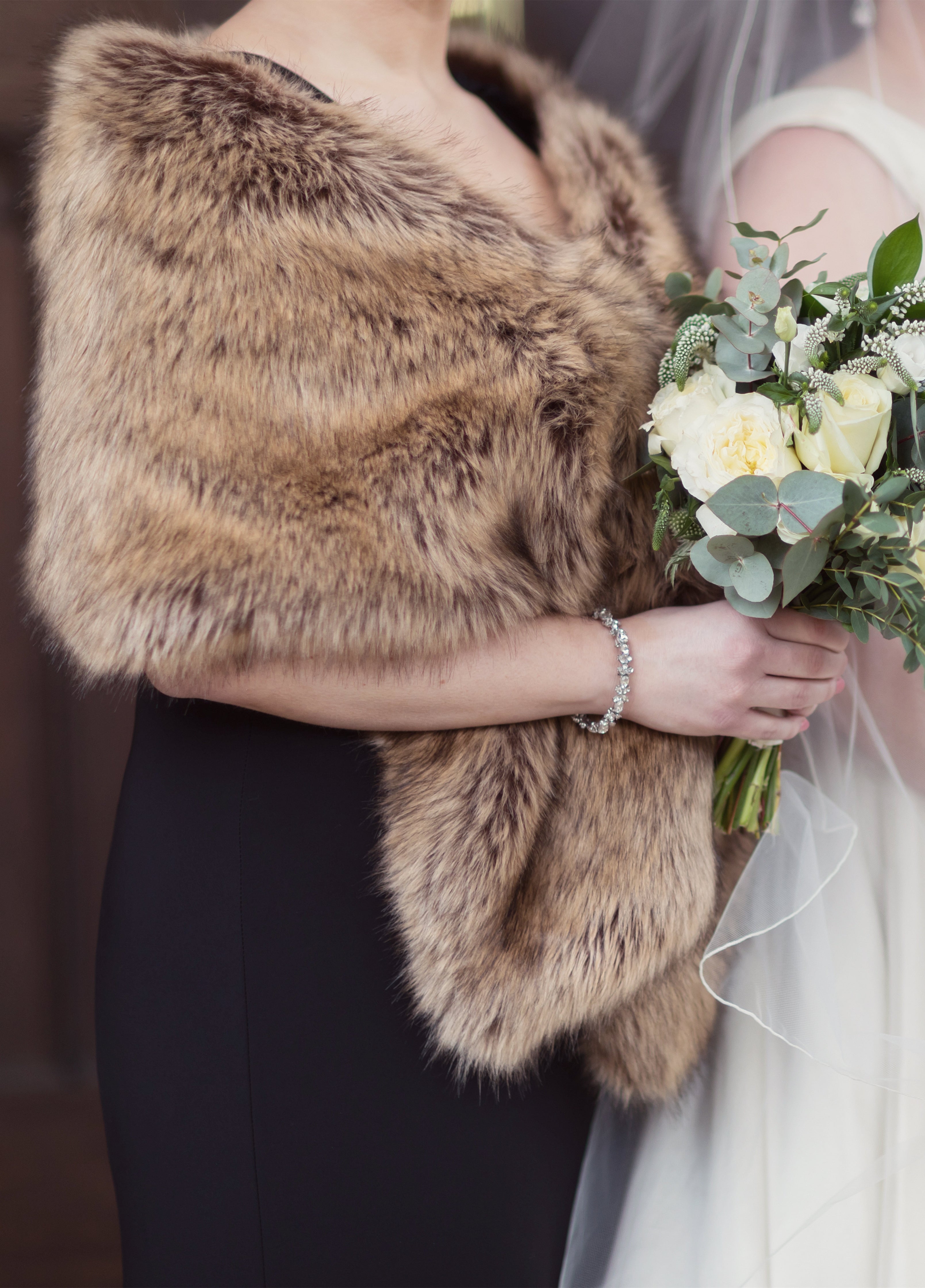 Luxury Brown Fur Shawl for Women - Soft & Warm Winter Wrap - Perfect for Parties, Weddings & Cold Weather Outfits (Lilian Brw03)