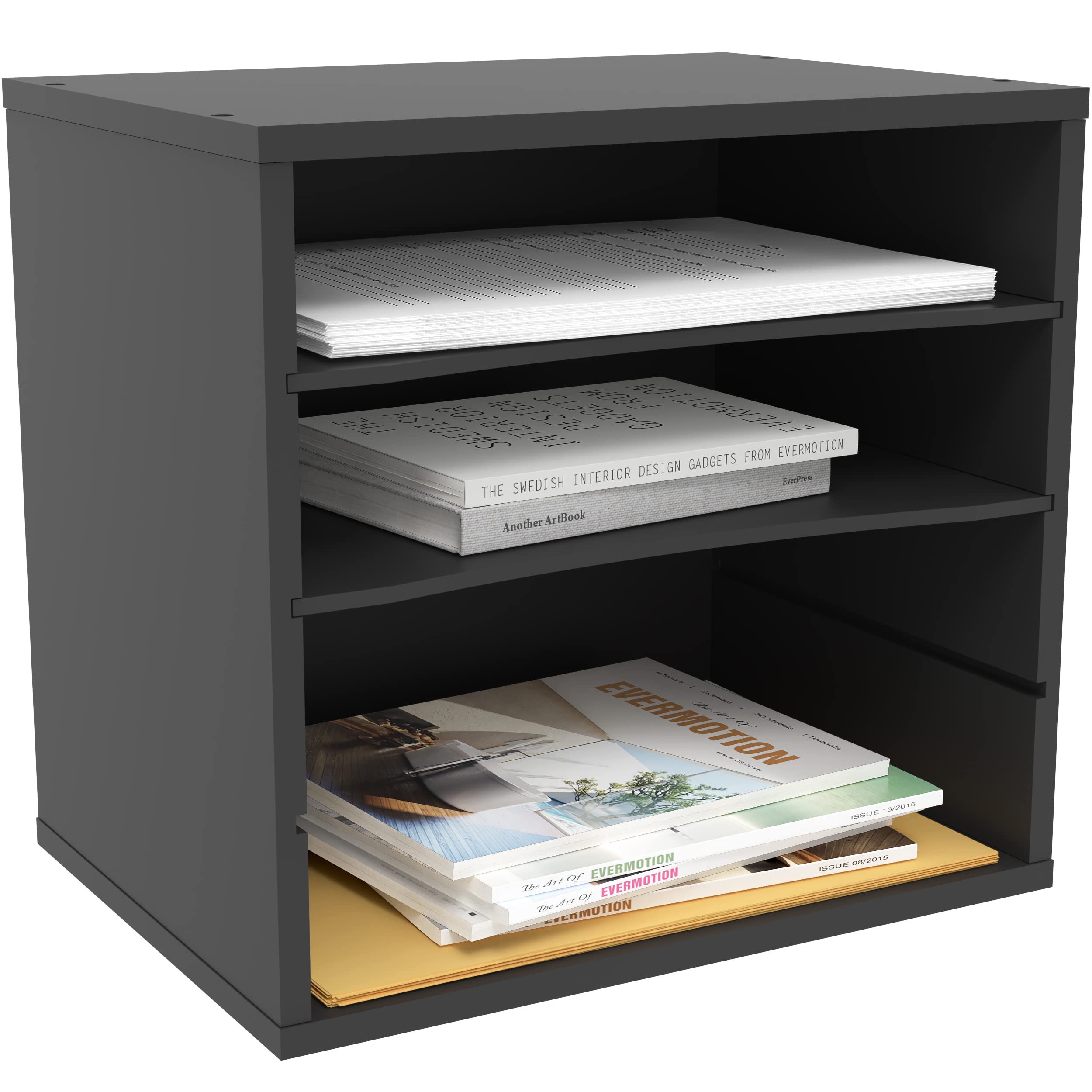 Ballucci 4-Tier Stackable Paper Organizer Tray - Black Desk Storage Shelves for Letter Paper, Documents & Files | Perfect for Office, Classroom & Home Workspace Organization