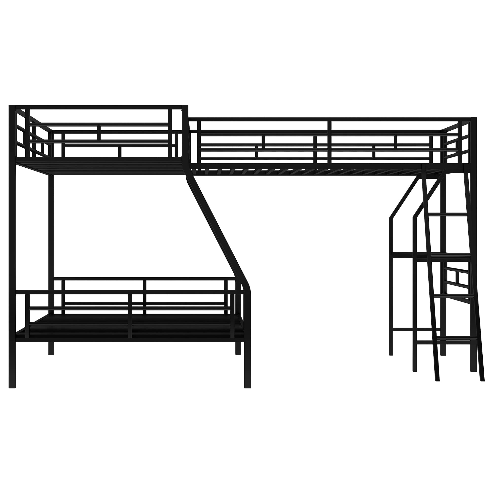 SOFTSEA Triple Bunk Bed with Desk - Twin Over Twin Over Full Metal Loft Bed for 3 Kids, Space-Saving L-Shaped Design with Ladder, No Box Spring Needed - Perfect for Small Bedrooms, Kids' Rooms & Shared Spaces