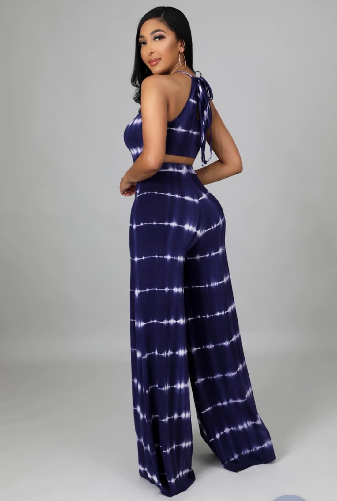 Yours Endlessly Women's Navy Blue Pant Set - Comfortable Lounge Pants & Top Outfit for Yoga, Travel & Relaxation at Home