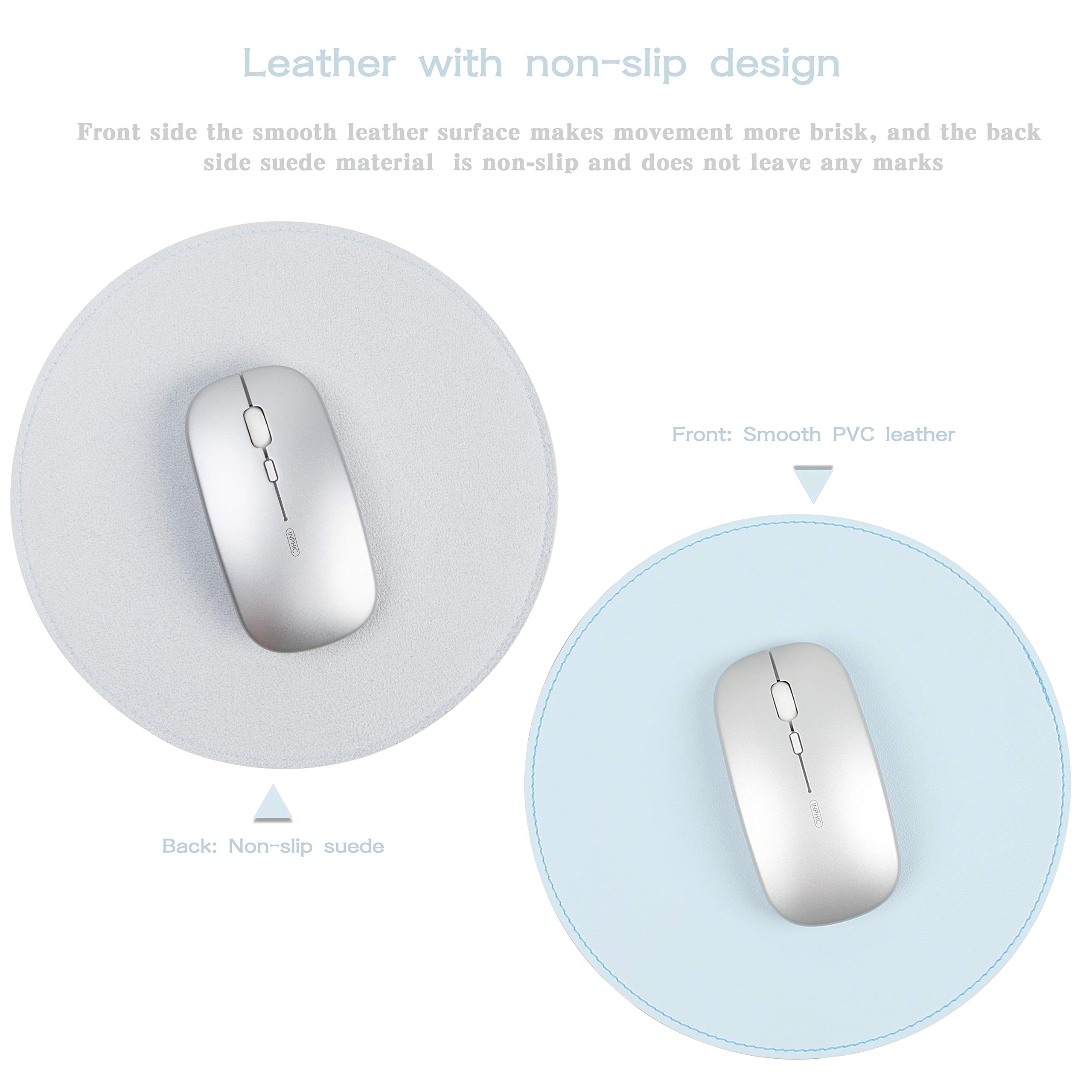 YSAGi 2 Pack Ultra Thin Waterproof PVC Leather Mouse Pad with Stitched Edges - Non-Slip Computer & Laptop Mouse Mat for Office, Home & Gaming (8.66 Inch, Sky Blue) - Perfect for Workstations, Desktops & Travel Use