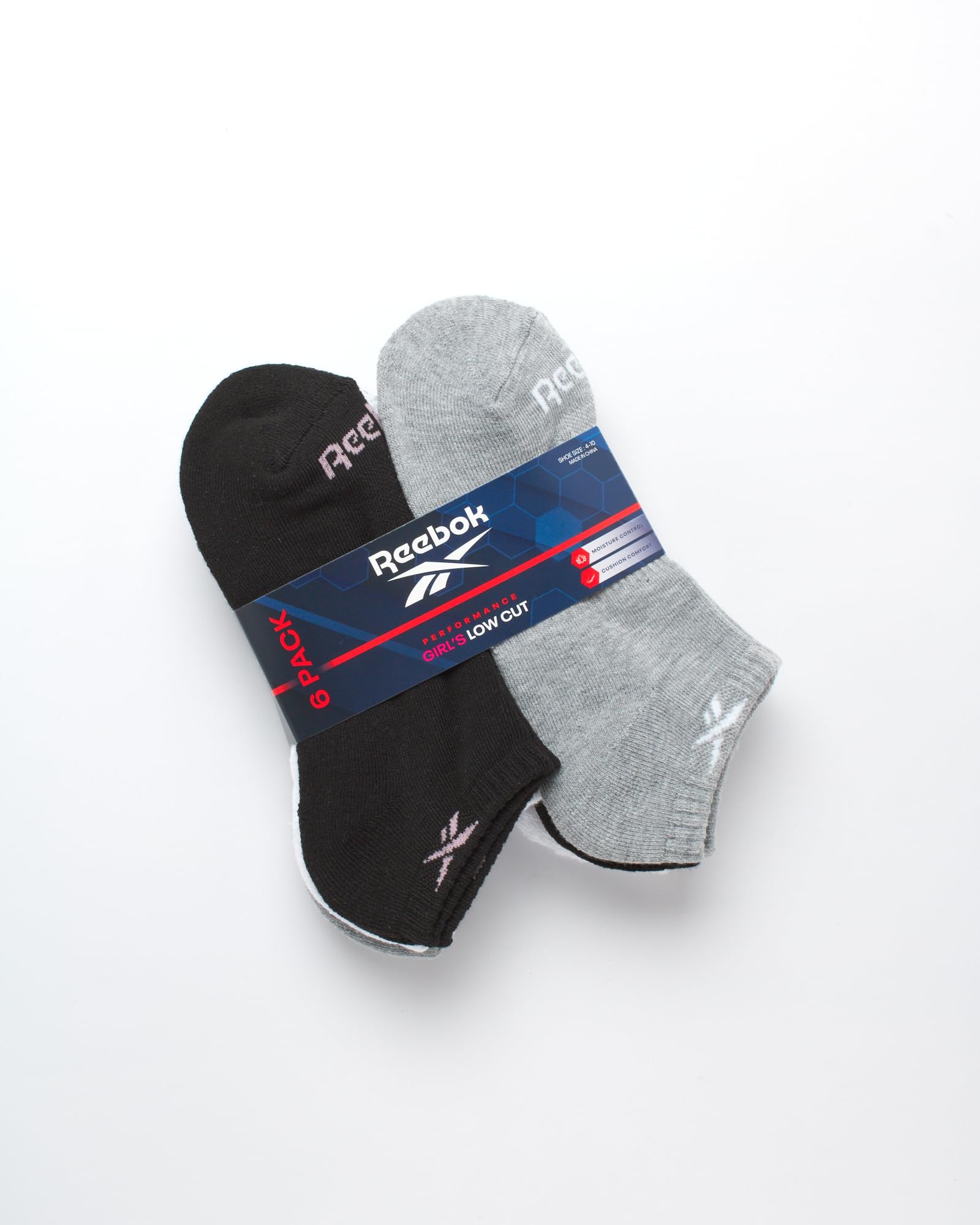 Reebok Girls' Low Cut No Show Socks 6-Pack - Performance Cushion Athletic Socks for Running, Tennis & School - Breathable Comfort for Active Kids