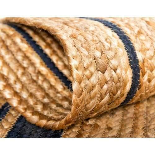 Handmade Natural Jute Round Area Rug with Black Line - 3x3 Feet Braided Beige Rug for Boho Living Room, Bedroom & Home Decor | Eco-Friendly Floor Mat for Yoga, Meditation & Cozy Spaces (VP JR51)