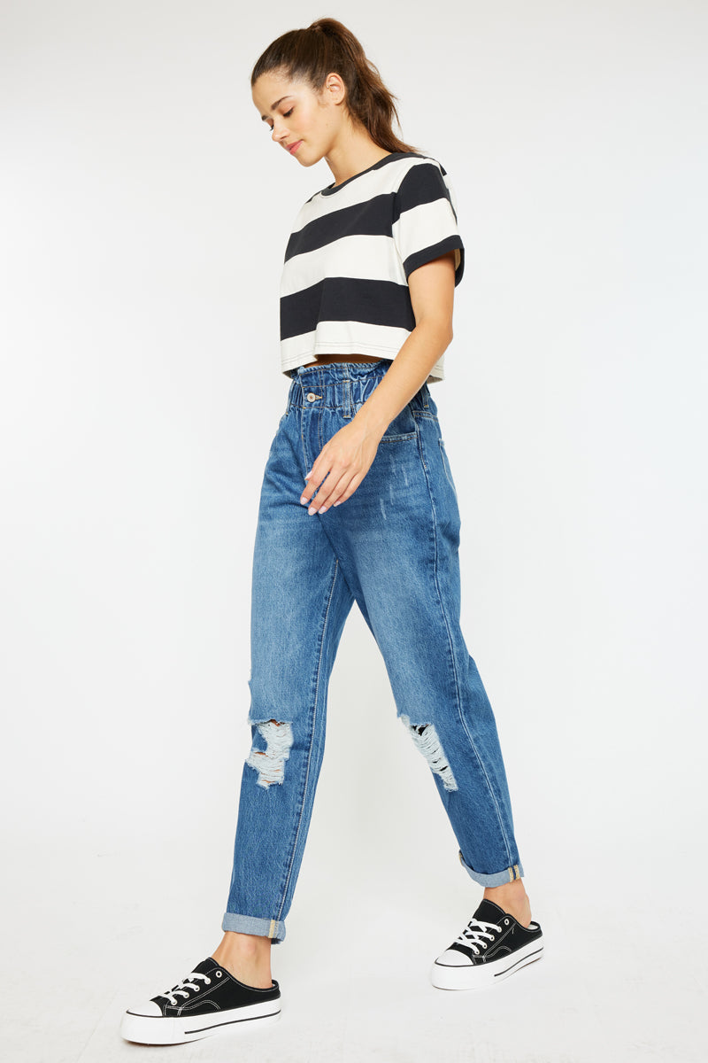 Olivia Ultra High Rise Paperbag Boyfriend Jeans - Women's Trendy Loose Fit Denim Pants for Casual Wear & Street Style Outfits