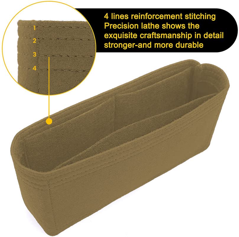 SYUTAM Women's Beige Felt Purse Organizer Insert with Multiple Storage Compartments - Perfect for Handbags, Totes & Hobo Bags (7.5x1.8x4 Inches, Mini Size) | Ideal for Travel, Work & Everyday Organization
