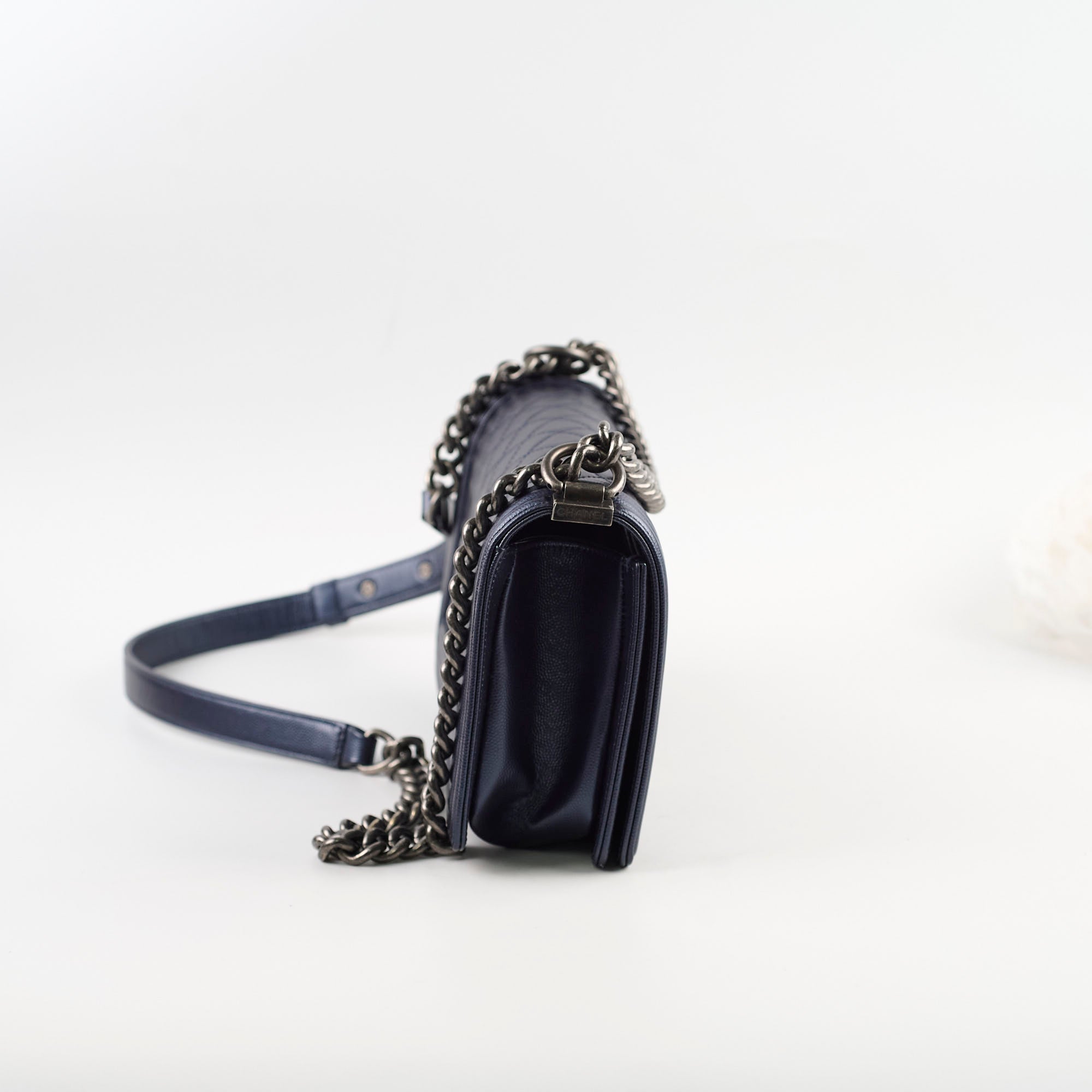 Chanel Old Medium Caviar Boy Bag in Metallic Blue - Luxury Crossbody Shoulder Bag for Women | Perfect for Date Night, Parties & Special Occasions