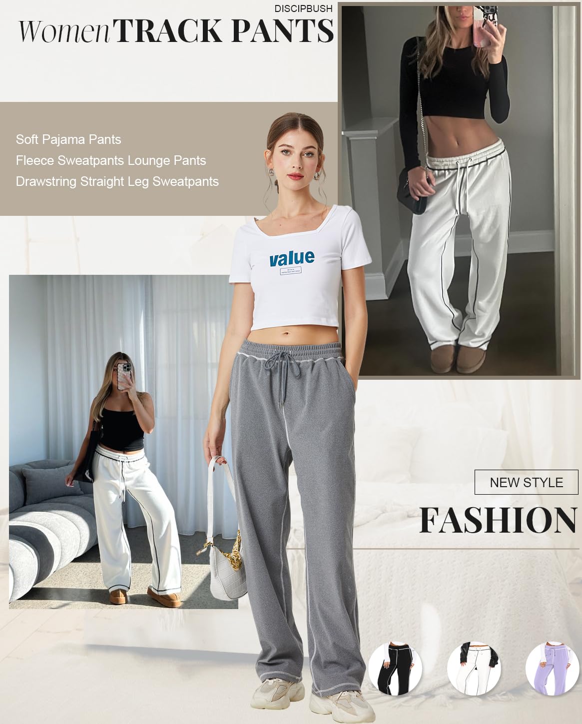 Women's Soft Wide Leg Track Pants with Drawstring & Pockets - Comfortable Lounge Sweatpants & Joggers for Yoga, Running, and Casual Wear