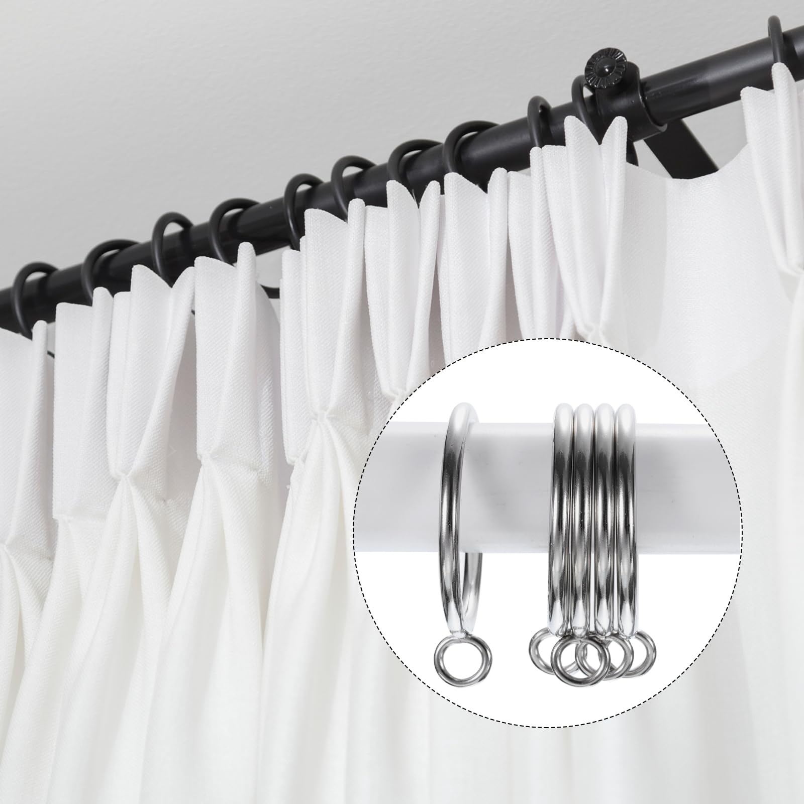 uxcell 28 PCS Openable Eyelet Curtain Rings - 2 Inch Inner Diameter Silver Metal Drapery Hooks for Hanging Curtains - Perfect for Living Room, Bedroom & Window Decor