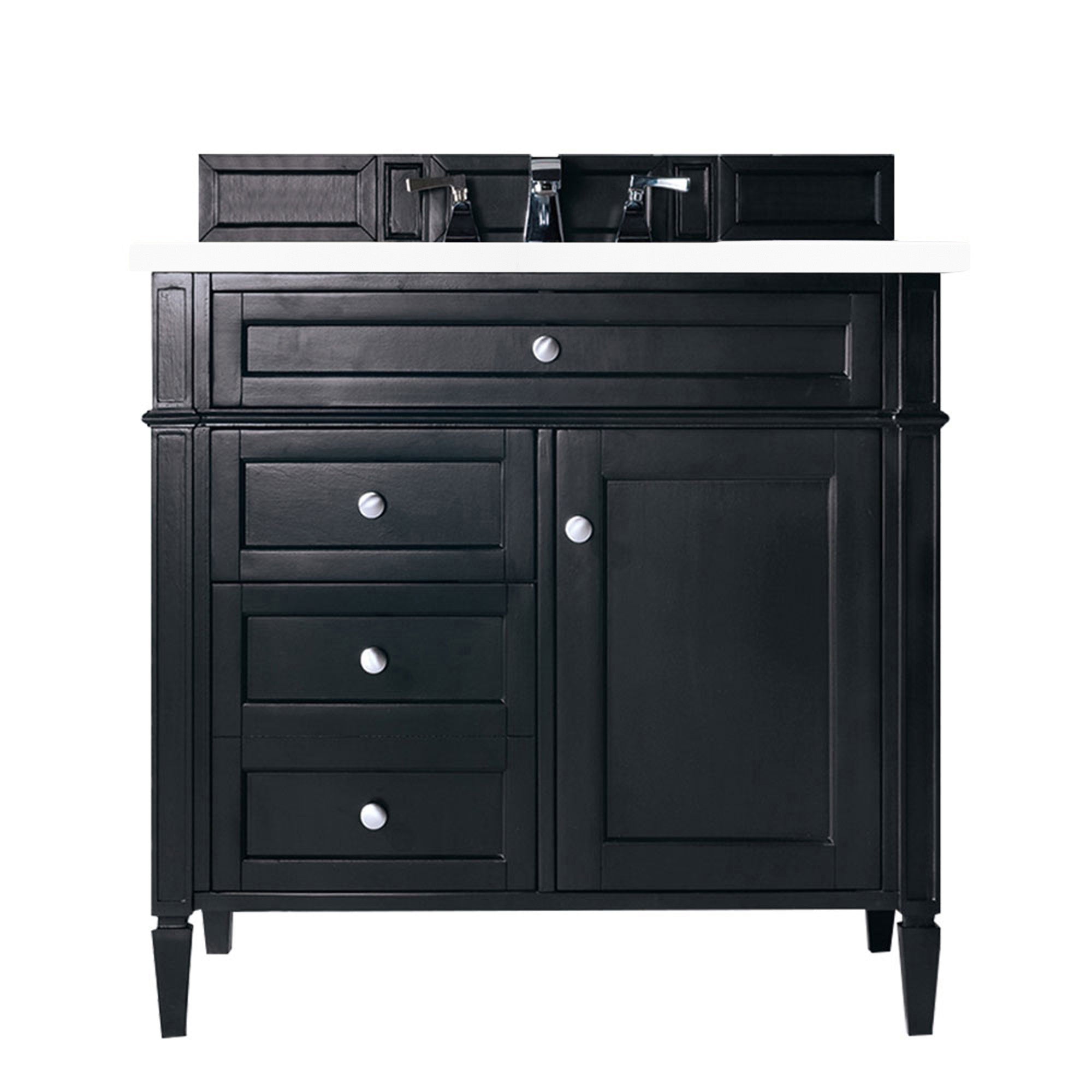 Brittany 36 Inch Black Onyx Bathroom Vanity with 3CM Classic White Quartz Countertop - Perfect for Modern Master Bathrooms & Powder Rooms