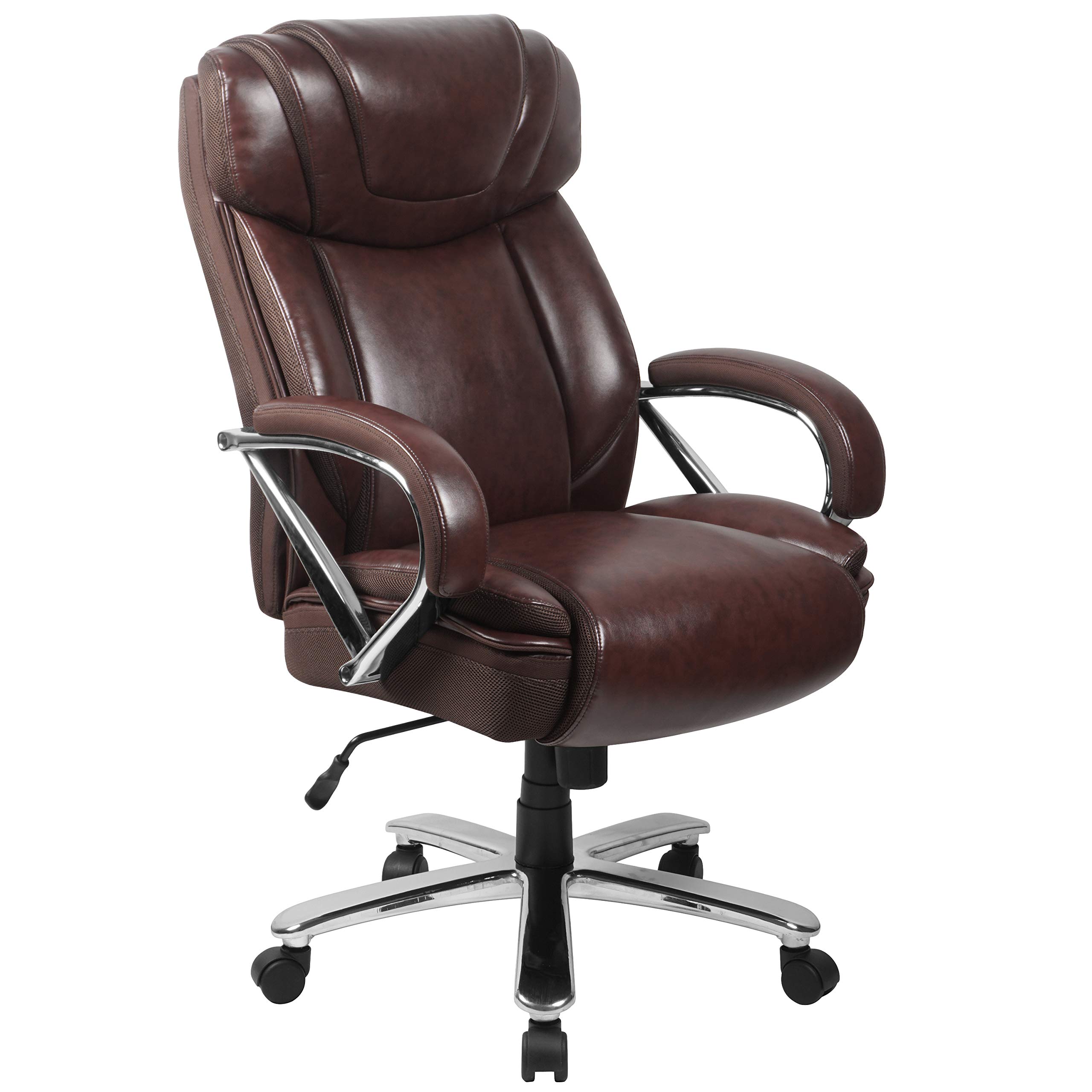 500 lb. Capacity Big & Tall Brown LeatherSoft Ergonomic Office Chair with Extra Wide Seat - Heavy Duty Executive Desk Chair for Large Men & Plus Size Adults - Perfect for Home Office, Gaming & Workspace