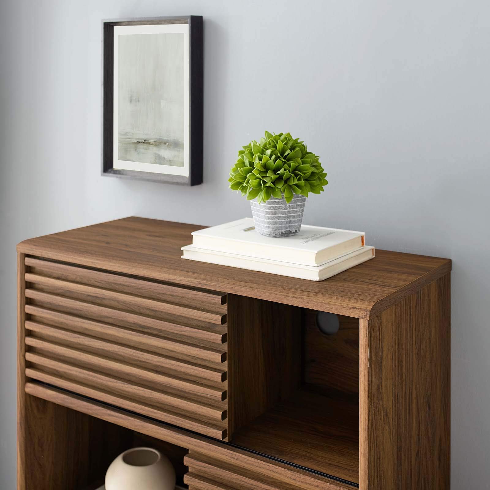 Modern Wooden Living Room Cabinet - Natural Walnut Brown Stand for Lounge, Club & Lobby - Stylish Storage Solution for Home & Office Decor
