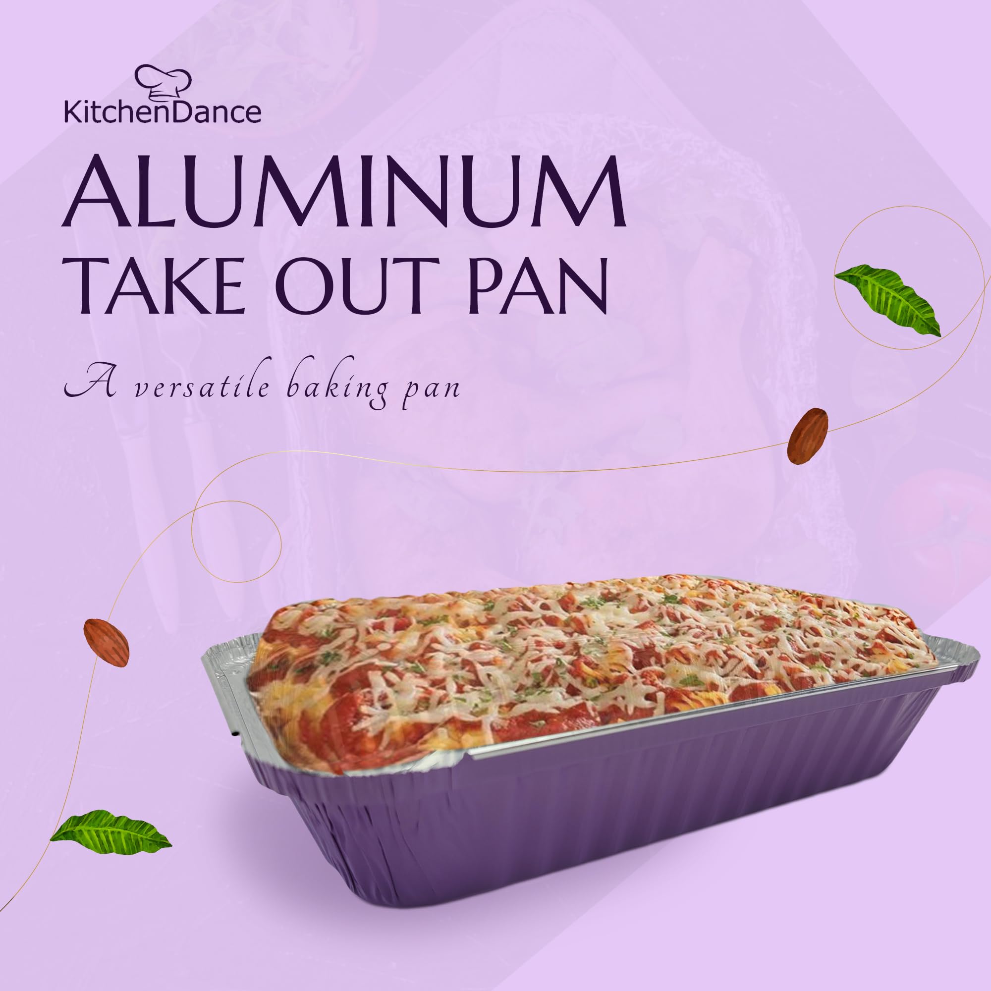KitchenDance 1.5 LB Colored Aluminum Foil Oblong Pans with Plastic Lids - Durable Shallow Foil Containers for Cooking, Baking, Freezing & Food Storage - Perfect for Commercial Kitchens, Home Use, Meal Prep & Party Serving (6417P)