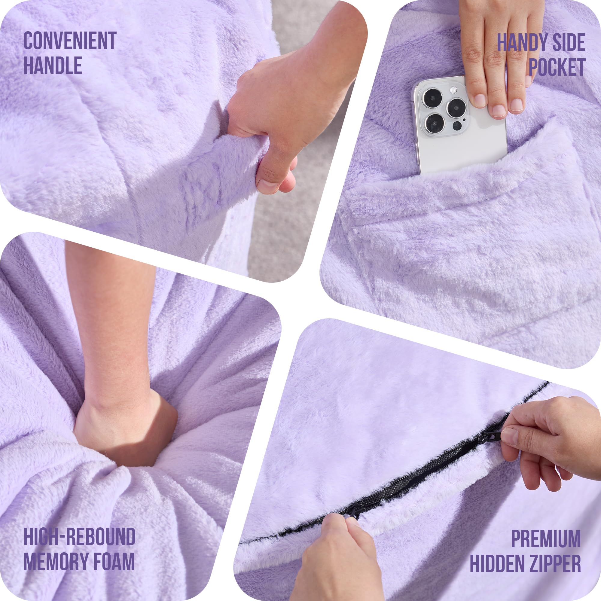 Hobestluk 4ft Large Bean Bag Chair for Adults - Plush Faux Fur Cover, Oversized Lounger for Living Room, Bedroom, Dorm & Office - Purple (44”x44”x24”) - Perfect for Relaxing, Gaming & Movie Nights