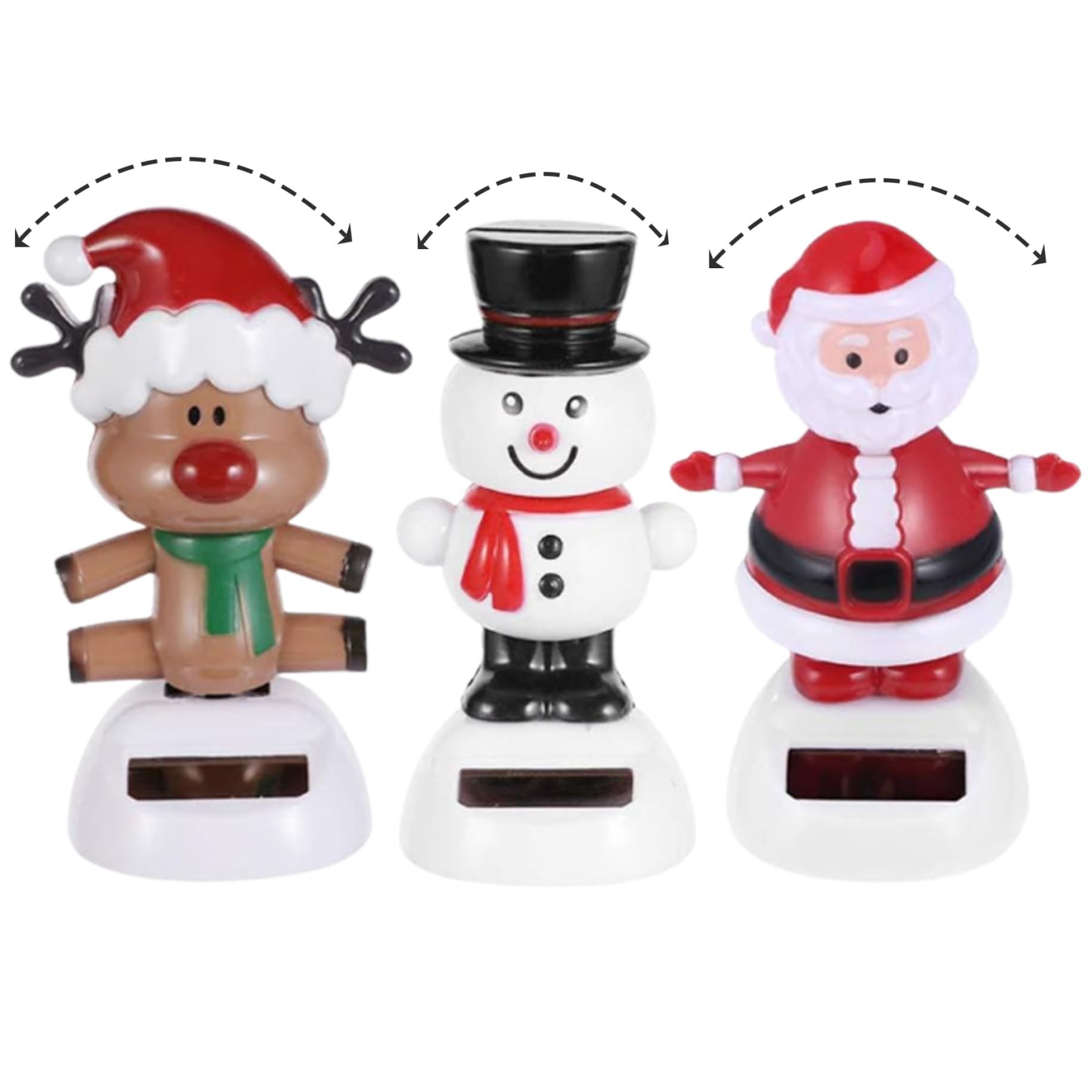 Solar Dancing Toys Set of 3 - Elk, Santa & Snowman Christmas Decorations | Solar Powered Head Shaking Desk Toys for Car Dashboard, Office & Home Decor | Perfect for Holiday Gifts, Window Sills & Workspace Decorations