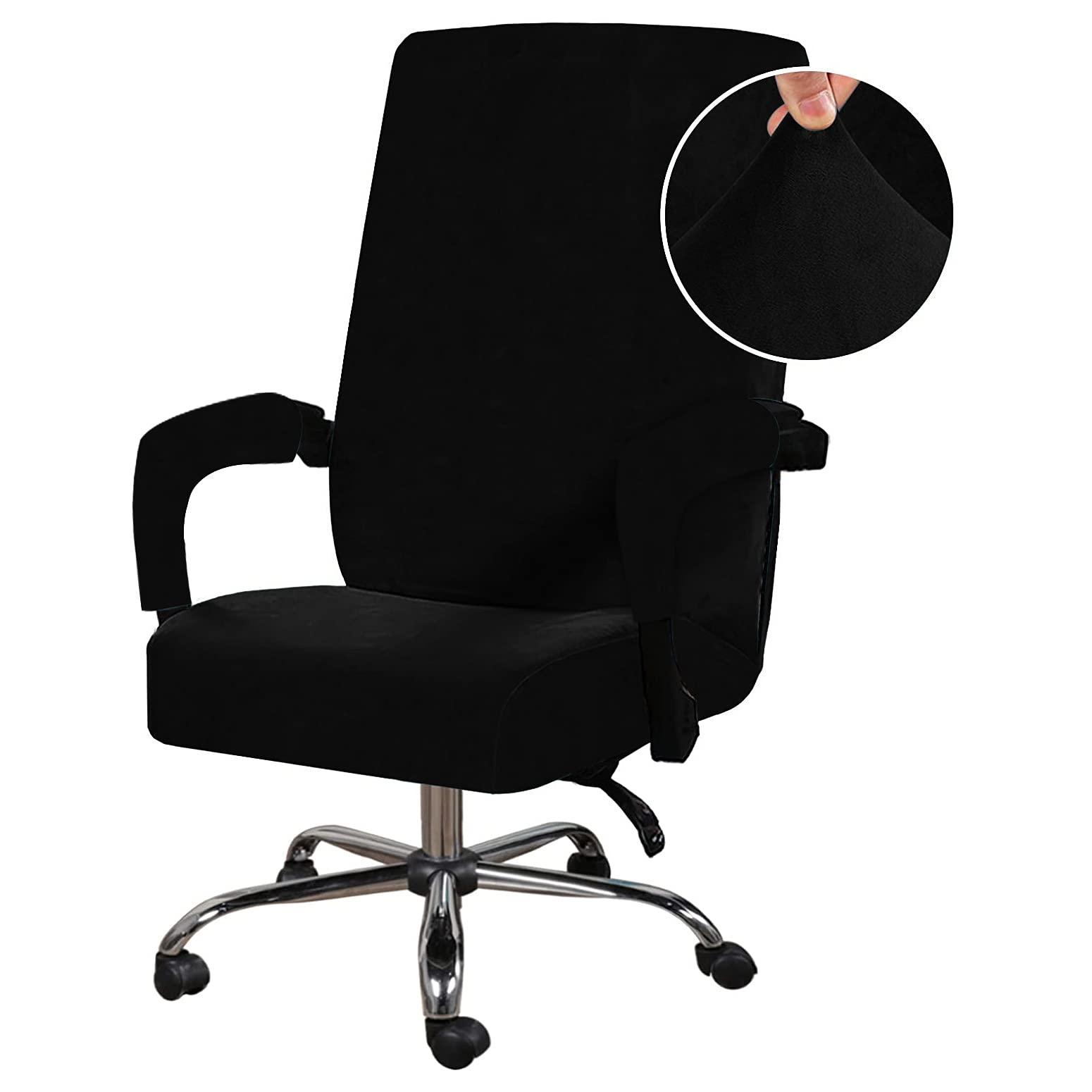 Stretchable Velvet Office Chair Cover - Removable & Washable Universal Elastic Slipcover for Computer, High Back & Rotating Chairs - Modern Minimalist Style (Black, Large) - Perfect for Home Office, Gaming & Workspace Decor