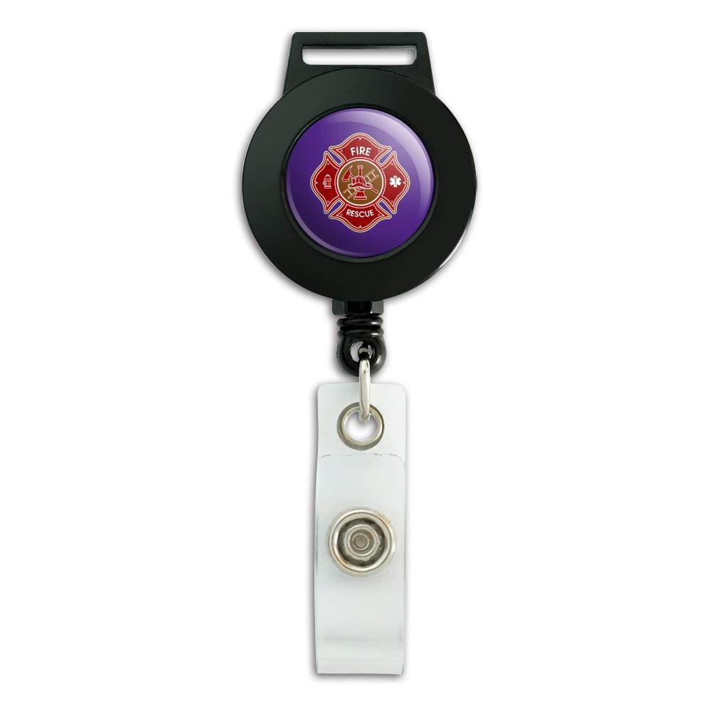 Firefighter Retractable Badge Reel with Maltese Cross - Heavy Duty ID Card Holder for Fire Rescue & EMS - Perfect for First Responders, Security & Workplace Safety