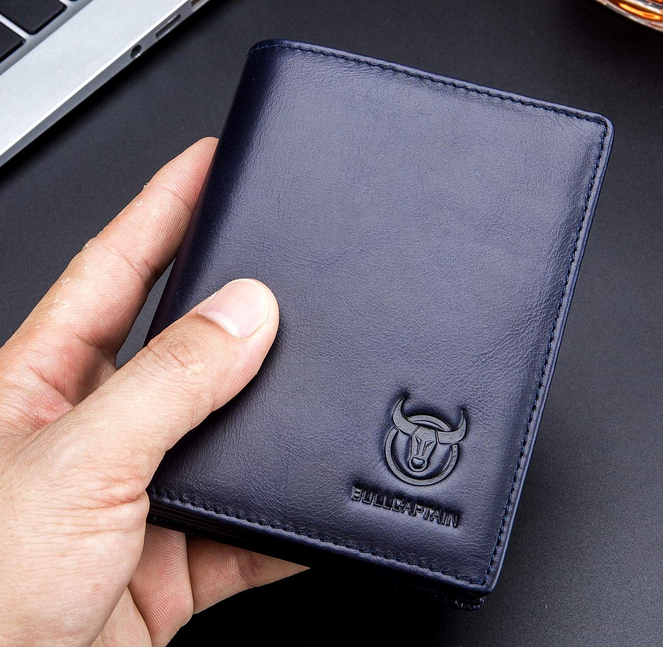 BULLCAPTAIN RFID Blocking Leather Wallet for Men - Bifold with ID Window, Perfect for Travel & Daily Use