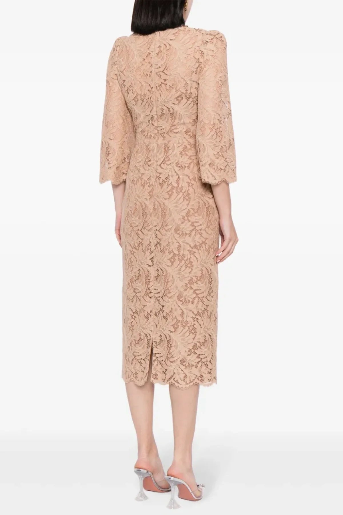 Elegant Acotas Lace Crystal Embellished Midi Dress in Nude - Perfect for Weddings, Parties & Special Occasions