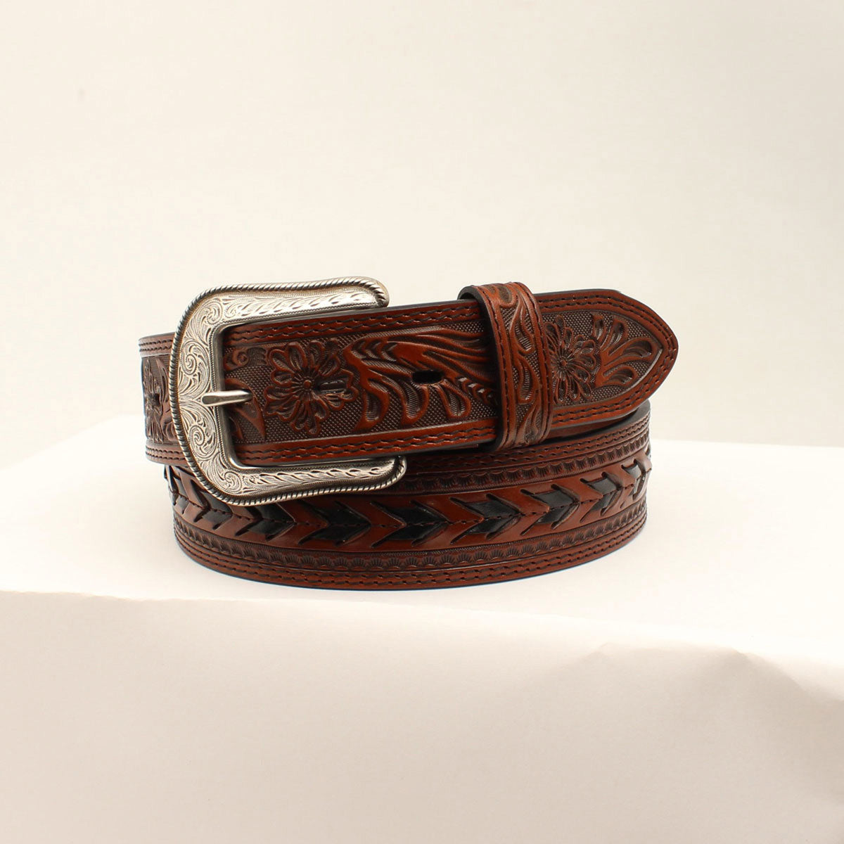 3D Men's Floral Chevron Stitching Belt - Stylish & Durable Leather Waistband for Casual & Formal Wear - Perfect for Office, Wedding & Daily Outfits