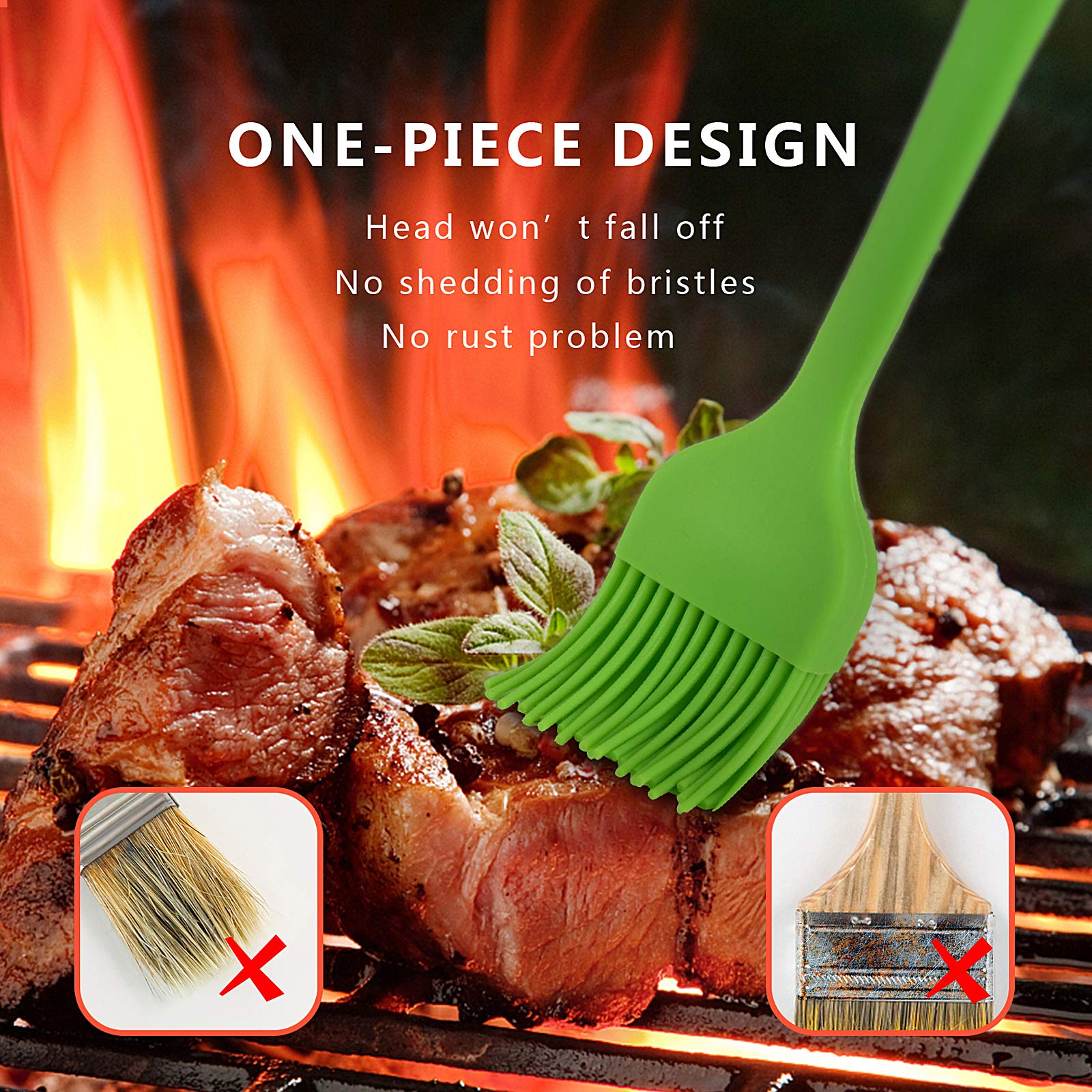 3-Pack Heat Resistant Silicone Basting Brushes & 2 Silicone Spatulas - Non-Stick Cooking Utensil Set for Baking, BBQ, Oil Application - Dishwasher Safe Kitchen Tools for Cake Decorating, Grilling & Food Prep