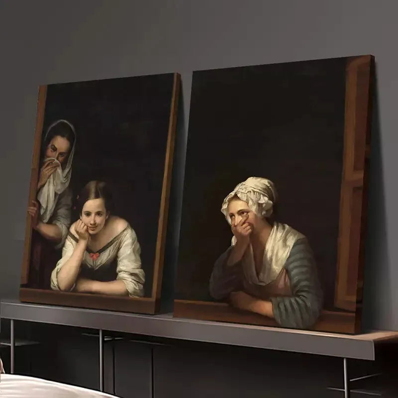 2pcs Victorian Women By The Window Sill Canvas Wall Art - 50x75cm Framed High Quality Print | 100% Australian Made | Ready to Hang | Perfect for Living Room, Bedroom & Office Decor