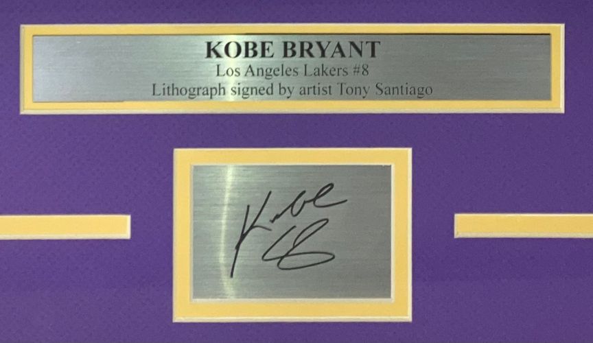 Kobe Bryant Signed 13x19 Lakers Framed Lithograph - Authentic Tony Santiago Laser Autograph - Perfect for Lakers Fans, Sports Memorabilia Collectors & Home Office Decor