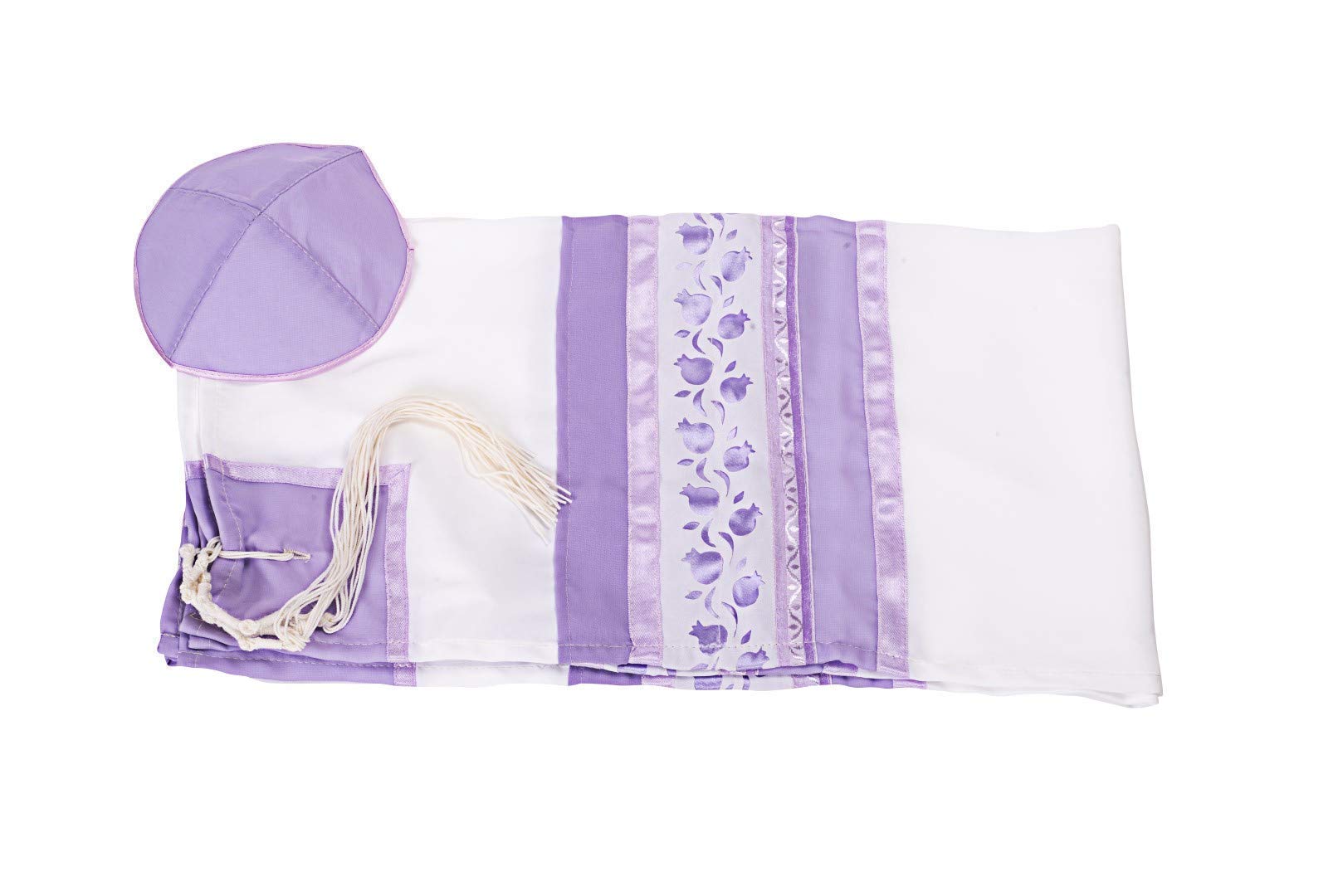 Handmade Personalized Women's Tallit Prayer Shawl - Lilac Pomegranate Design Bat Mitzvah Gift from Israel | Perfect for Jewish Ceremonies, Synagogue Worship & Special Occasions