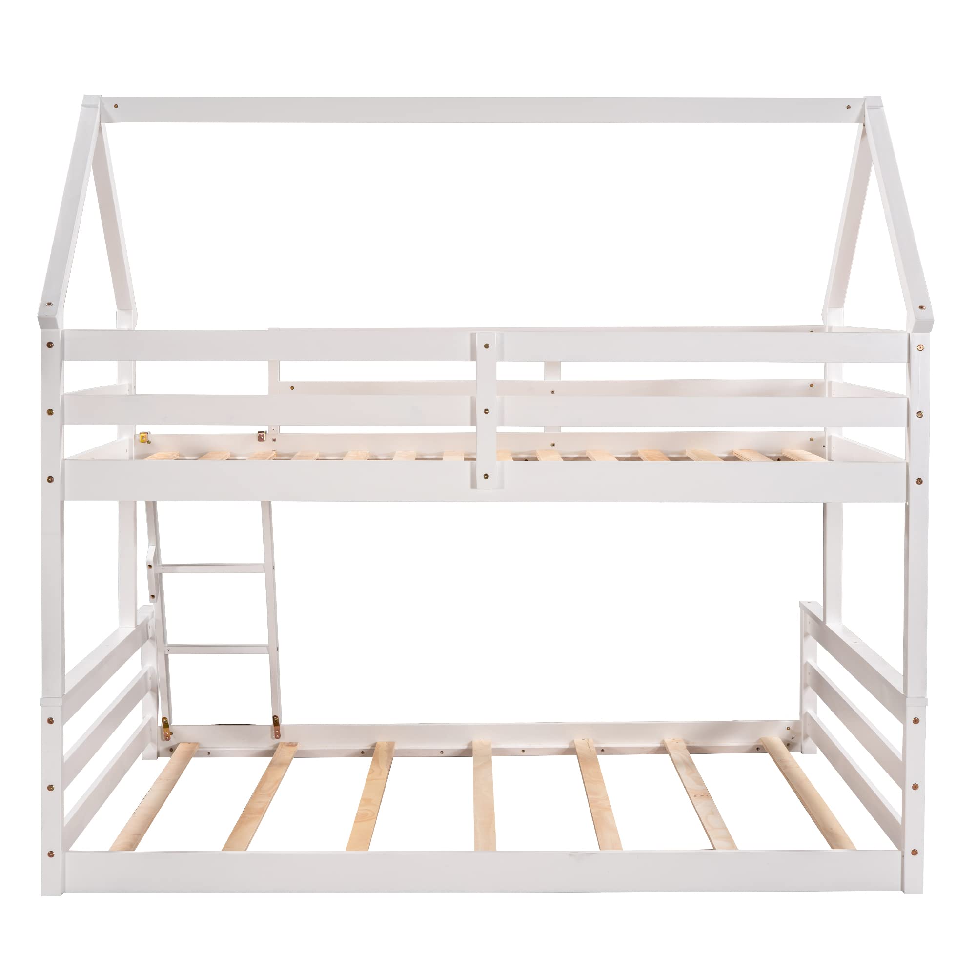 SOFTSEA Junior's House Twin Over Full Bunk Bed with Built-in Ladder - Low Profile Kids Bunk Bed, No Box Spring Required - Perfect for Small Bedrooms, Shared Kids Rooms & Sleepovers