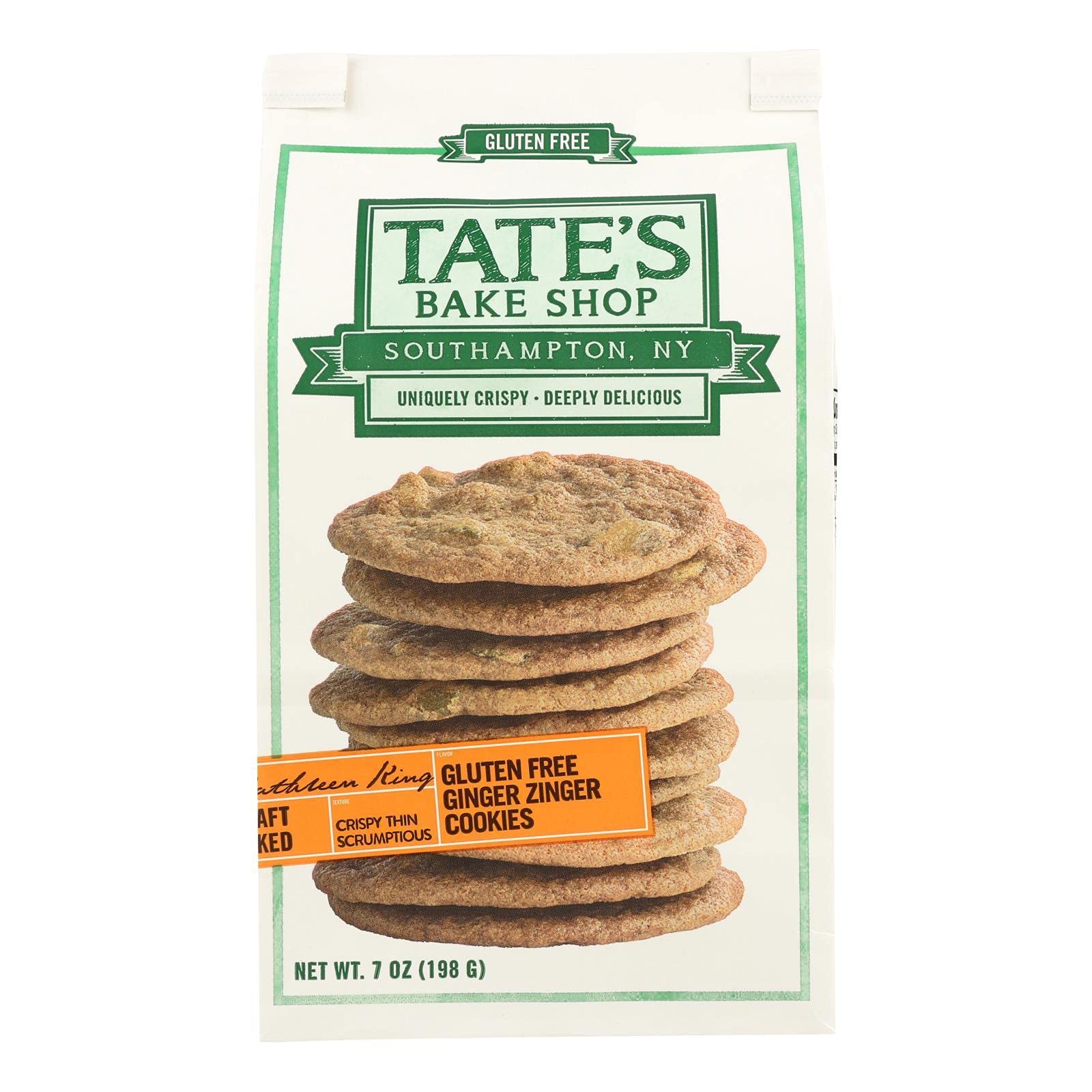 Gluten Free Ginger Zinger Cookies by Tate's Bake Shop - 7 Oz (Pack of 12) | Delicious Snack for Holidays, Parties & Gift Giving | Vegan & Allergy-Friendly Treats