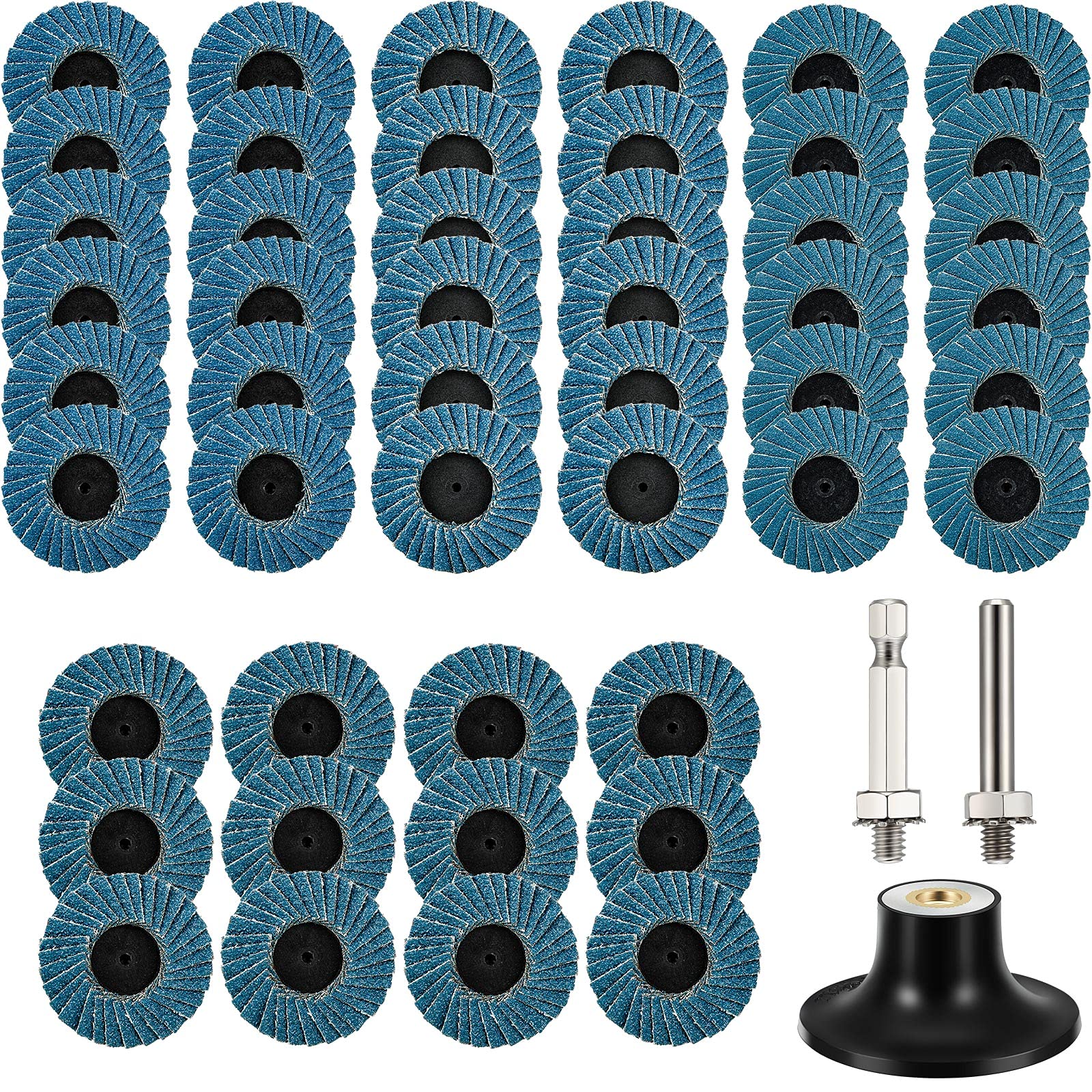 48 Pcs 2 Inch Flap Disc Roll Lock Sanding Discs - 40/60/80/120 Grit Assorted Grinding Wheels with 1/4 Inch Holder - for Die Grinder, Metal Polish, Rust & Paint Removal - Perfect for DIY, Woodworking & Metalworking Projects