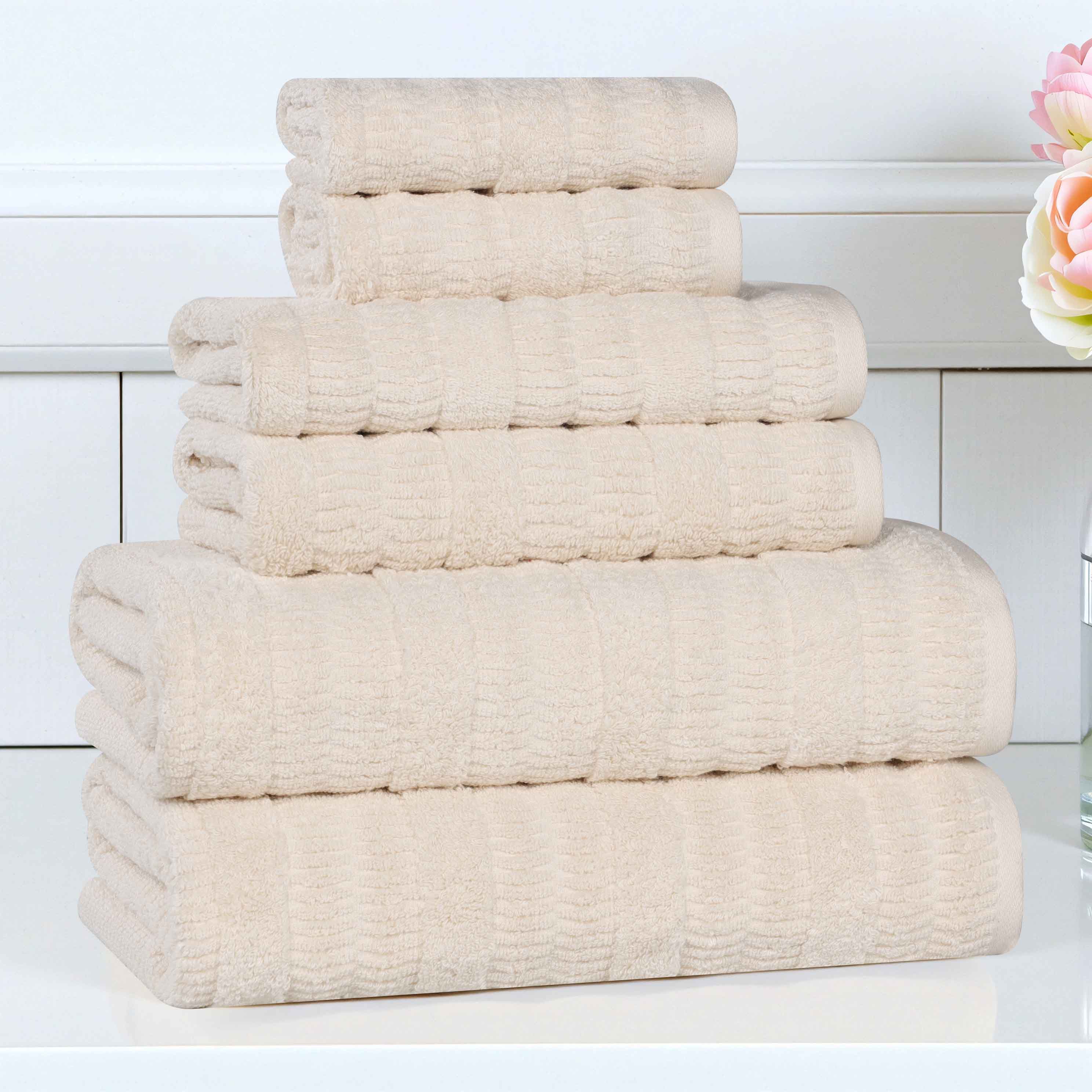 Premium 6-Piece Cotton Towel Set - Soft, Absorbent & Quick-Drying Bath Towels for Spa, Gym & Luxury Home Use - Mika Smart Twist Vertical Ribbed Design
