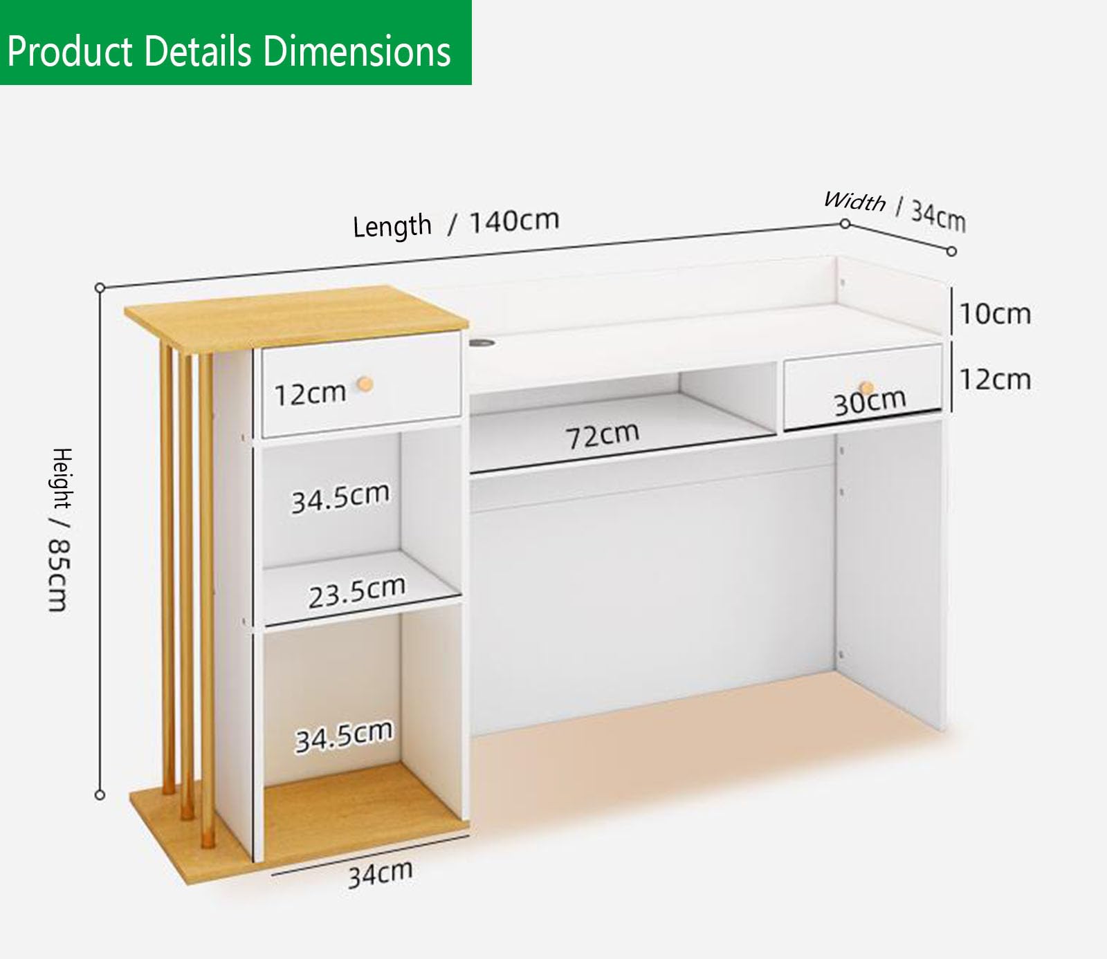 Modern Reception Desk with Counter & Storage - Office Computer Desk with Drawers & Shelves for Lobby, Salon, Retail Store, Home Office - Durable Workstation for Professional Spaces