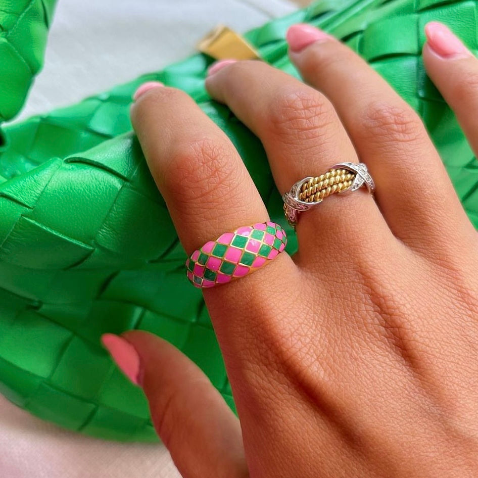 Checker Rings - Blue Set of 2 | Stylish Statement Jewelry for Women | Perfect for Parties, Weddings & Everyday Fashion