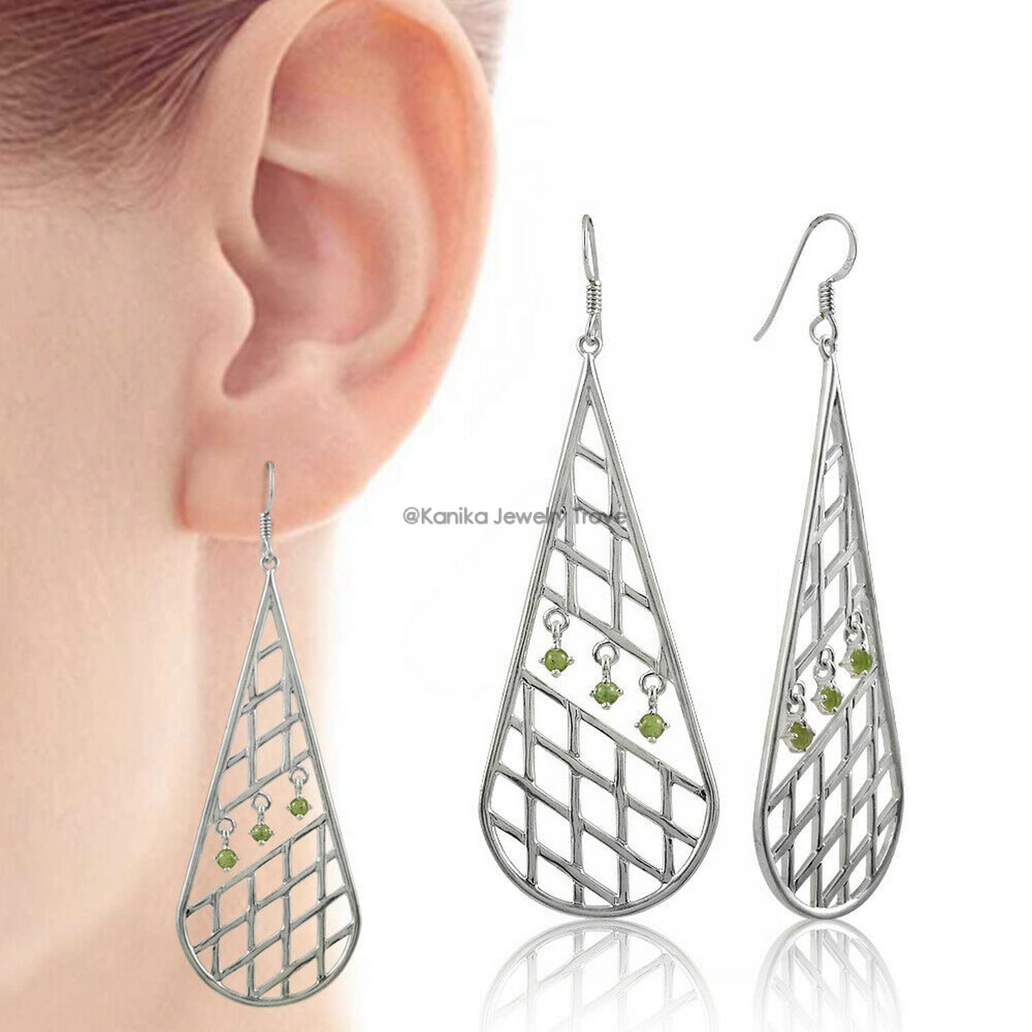 925 Sterling Silver Handmade Dangle Hook Earrings with Filigree Natural Peridot Gemstone - Elegant Women's Jewelry for Parties, Weddings & Special Occasions