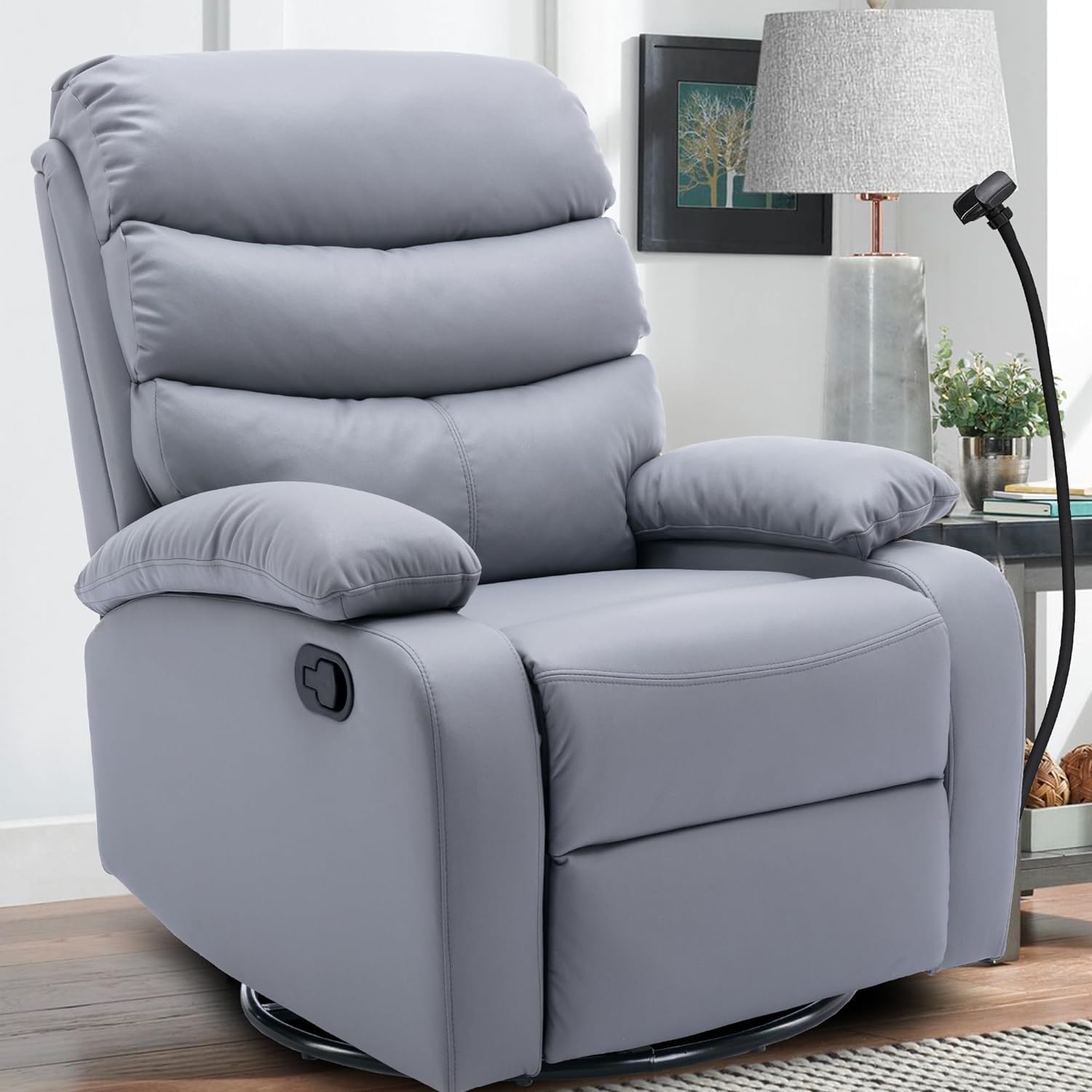 Comfortable Swivel Rocking Recliner Chair - Soft Microfiber Fabric Manual Recliner with 360° Rotation, Compact Living Room Chair for Nursery, Bedroom & RV - Light Gray - Perfect for Relaxing, Nursing & Small Space Living