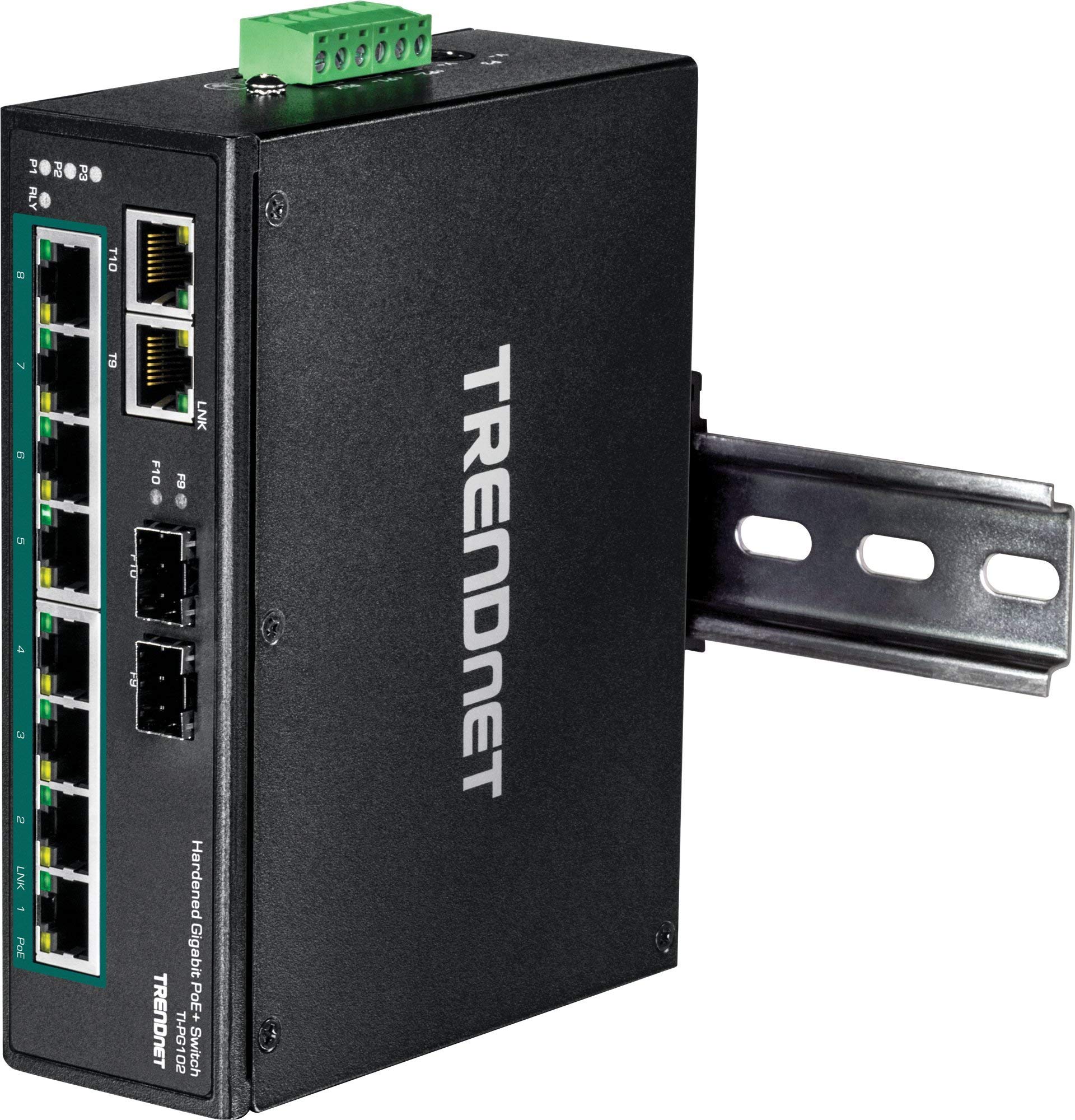 TRENDnet TI-PG102 10-Port Industrial Gigabit PoE+ Switch | 8 PoE+ Ports, 2 SFP Slots, 240W Power Budget | DIN-Rail Mount, VLAN, QoS, IP30 Rating | Perfect for Factory Automation & Surveillance Networks (Renewed)