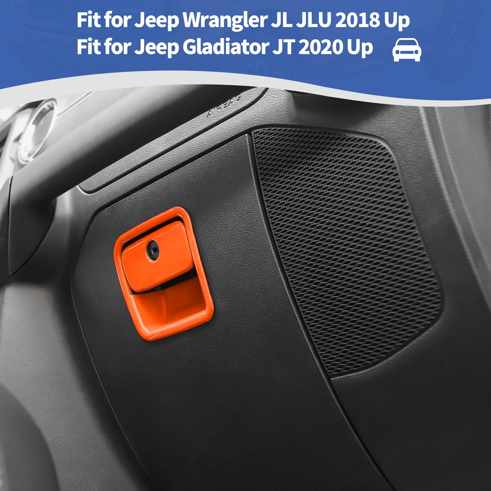 Jeep Wrangler JL & Gladiator JT Glove Box Latch Handle Cover (2018-2023) | Orange Interior Accessories | Durable ABS Plastic Trim | Easy Installation | Perfect for Off-Roading & Daily Commuting