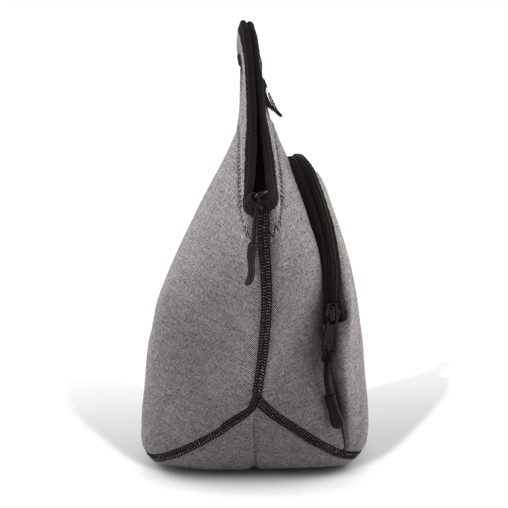 Premium Insulated Lunch Bag for Women & Kids - Large Neoprene Lunch Tote with Soft Cotton Feel, Reusable & Washable, Thick Insulation, Durable Stitching, Outside Pocket (Grey/Black) - Perfect for School, Work, Picnics & Outdoor Activities