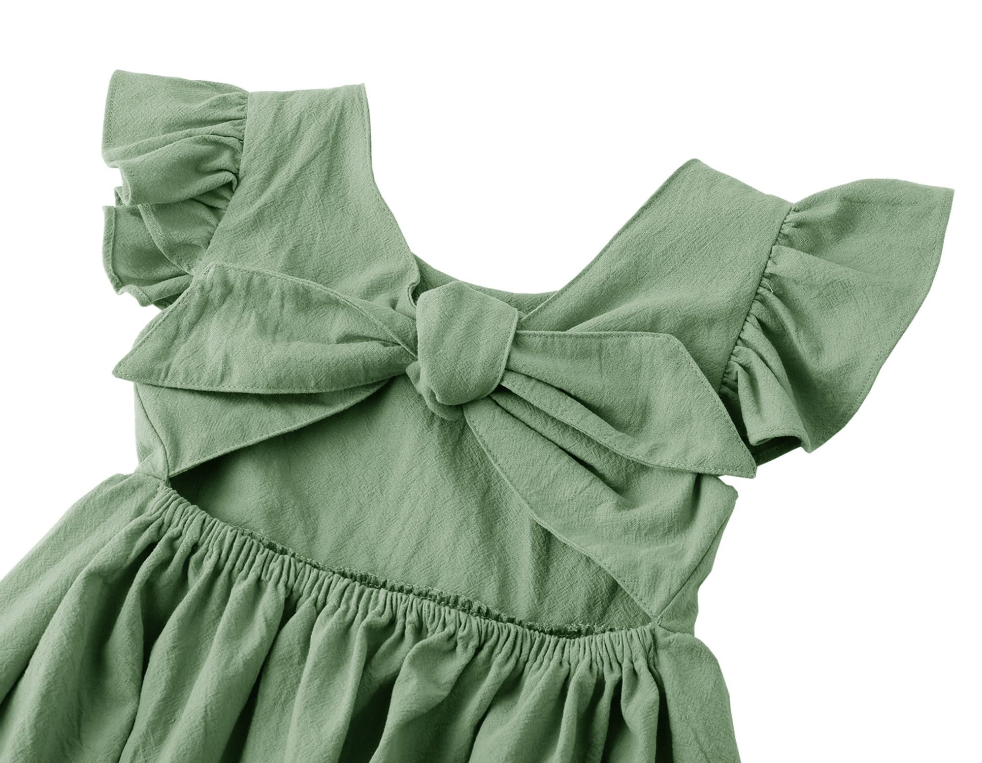 Lymanchi Toddler Girls Linen Summer Dress - Ruffled Sleeveless Halter Tie Back Casual Outfit for Baby & Kids | Perfect for Beach, Party & Outdoor Play