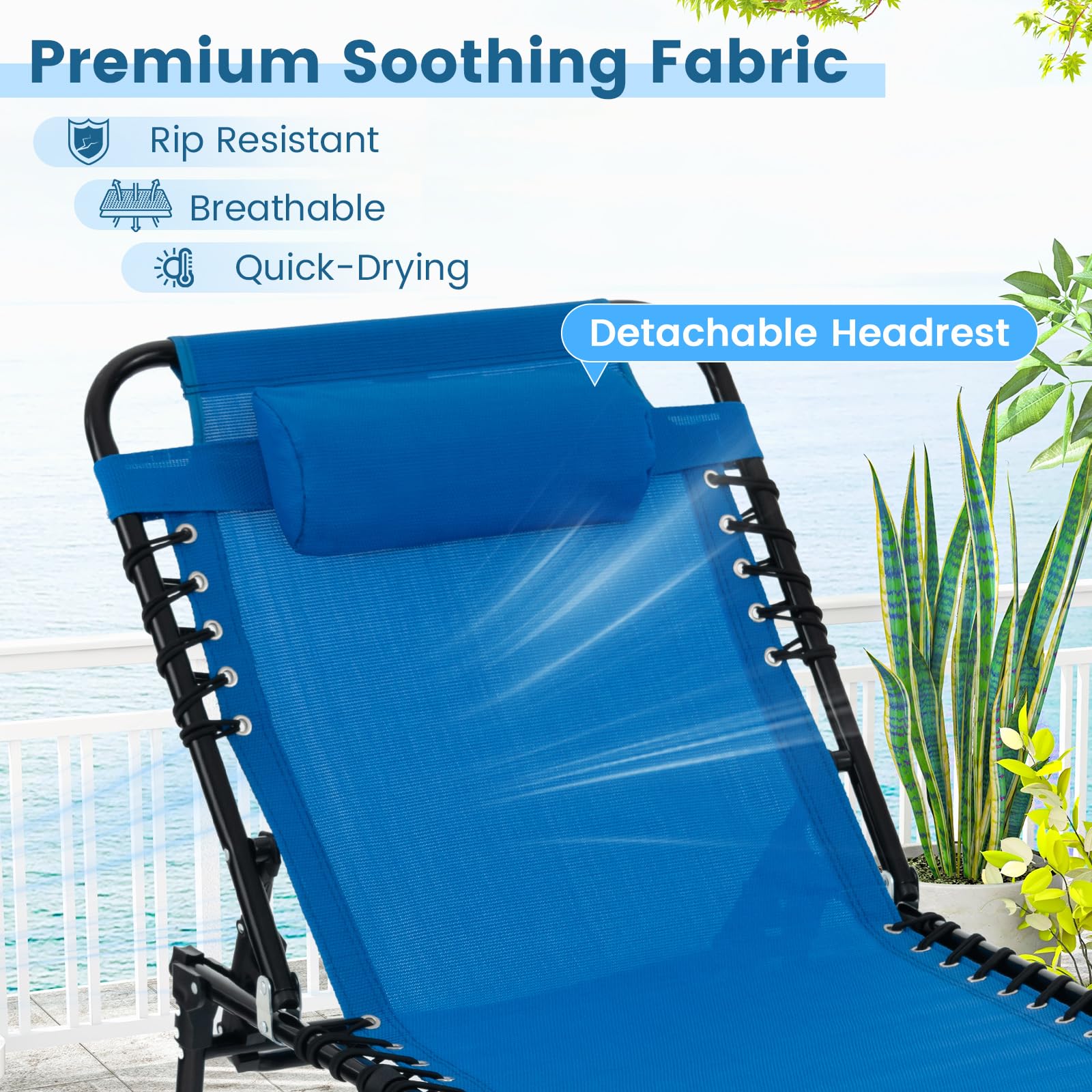 Goplus 5-Position Adjustable Chaise Lounge Chair with Detachable Pillow & Side Pocket - Outdoor Folding Beach Chair for Tanning, Patio, Lawn, Pool & Yard - Perfect for Sunbathing, Relaxing by the Pool or Backyard Lounging
