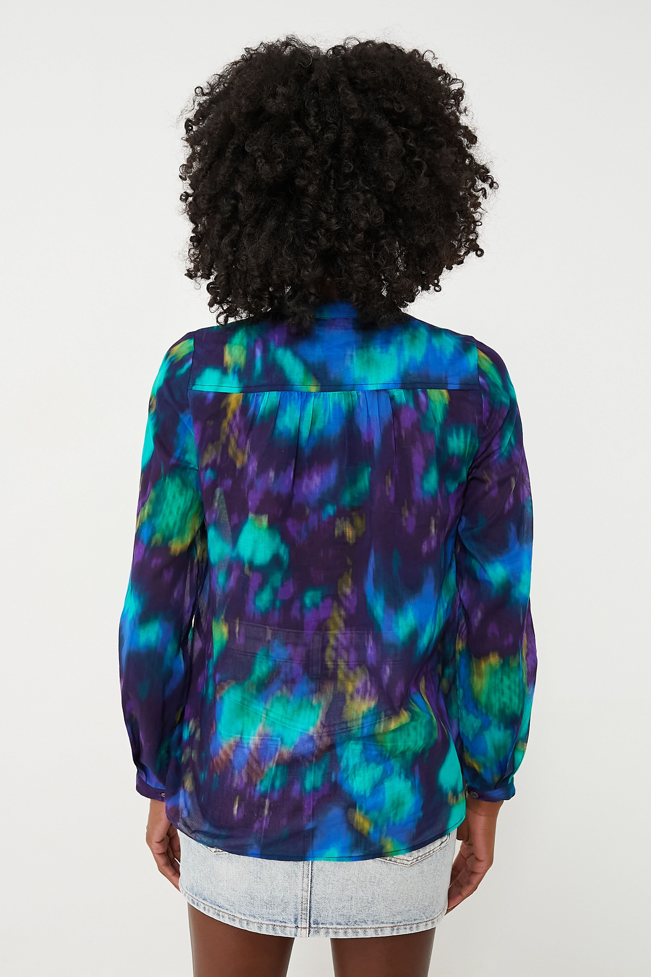 Blue Green Maria Watercolor Blouse - Elegant Flowy Women's Top for Casual Wear, Office & Date Night Outfits