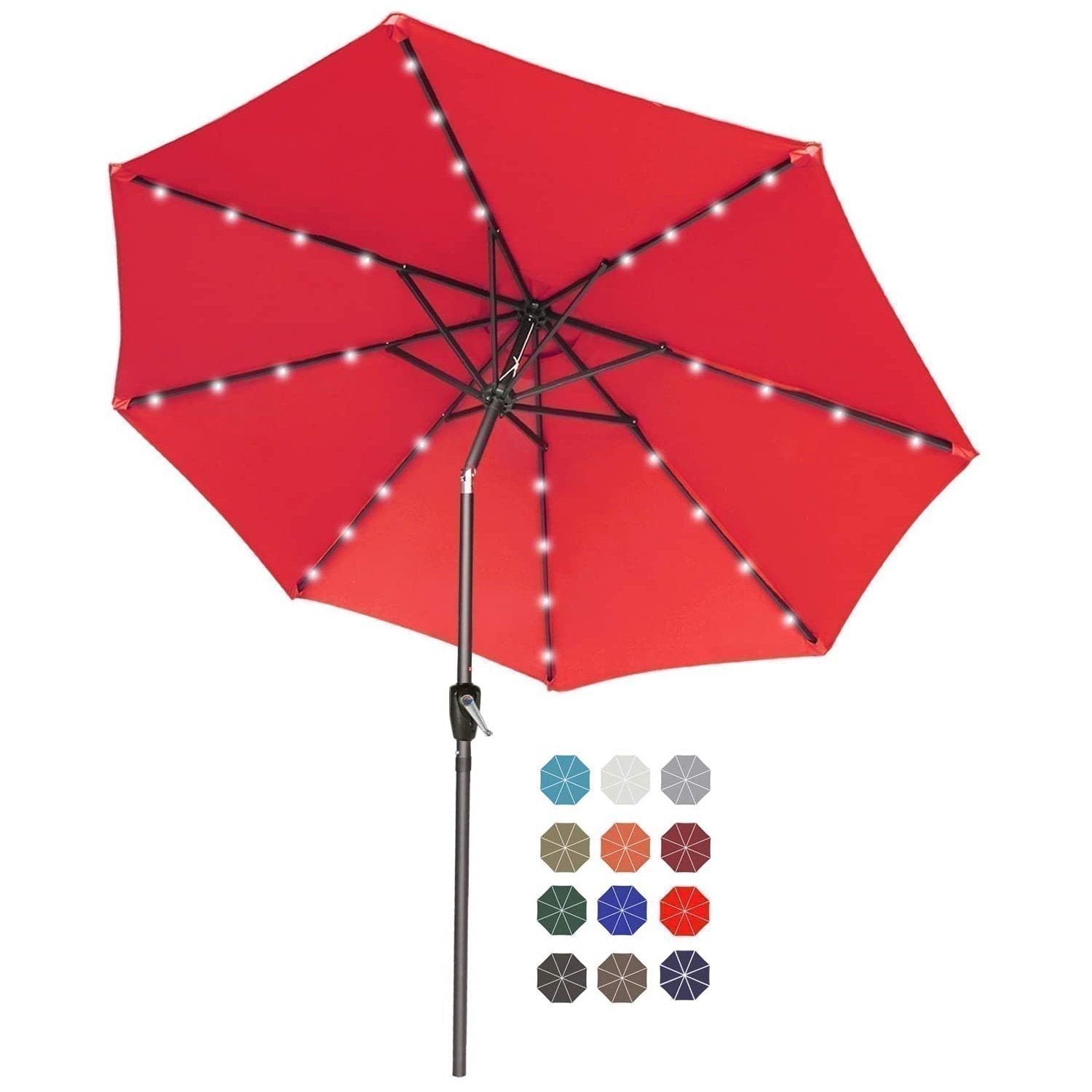 ABCCANOPY Solar Powered Outdoor Patio Umbrella with 32 LED Lights - 8 Ribs Waterproof Sunshade for Garden, Poolside, Backyard & Deck - Perfect for Summer Nights & Outdoor Entertaining